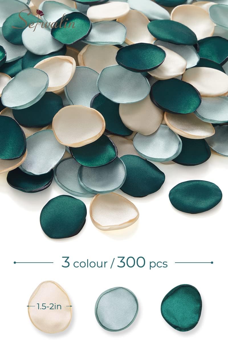 Serwalin 300Pcs Silk Rose Petals Flower Petals for Christmas Weddings Proposal Green Gold Petals Flower Girl Petals Aisle Flower Girl Basket Runner Bridal Shower Table Decor (3 Color Mixes)