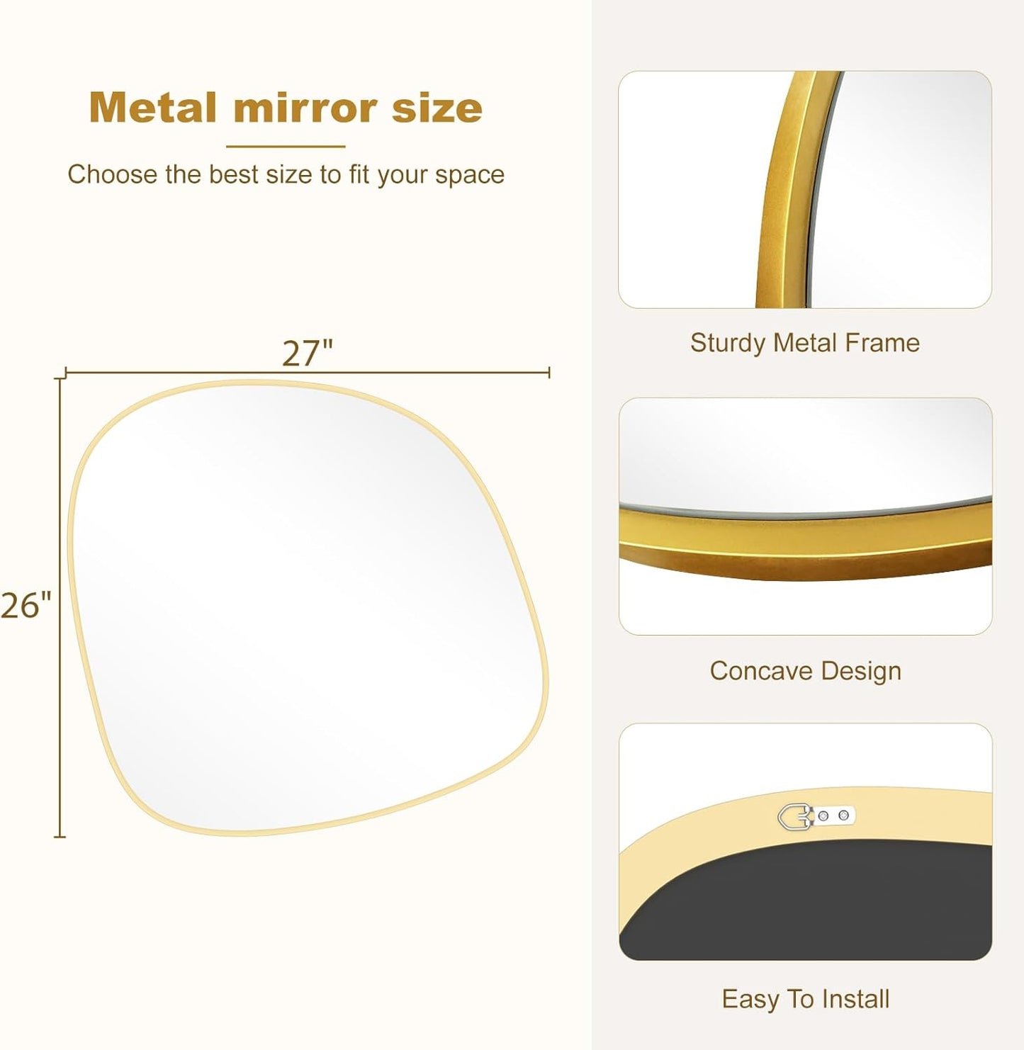WallBeyond Asymmetrical Mirror, Irregular Wall Mirror, Wall Mirrors Decorative for Bedroom Living Room Entryway Hall, Unique Wall Mirror 27" H x 26" W, Gold