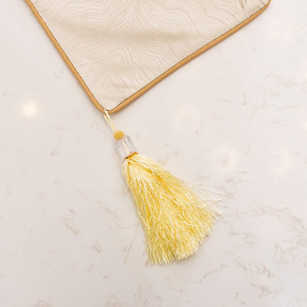 Avigers 12 x 108 Inch Decorative Luxury Abstract Striped Beige Table Runners with Tassels for Home Living Room Bedroom Art Decor Wedding