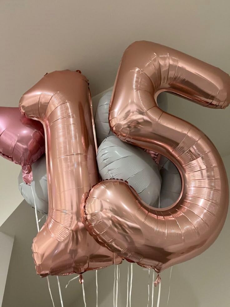 Large Rose Gold 40 Inch Birthday Number 5 Balloon, Rose Gold Five 5th 15 25 35 50 55 Birthday Anniversary Celebration Decorations, Foil Mylar Helium Numbers 5 Balloons Girl Boy Party Supplies