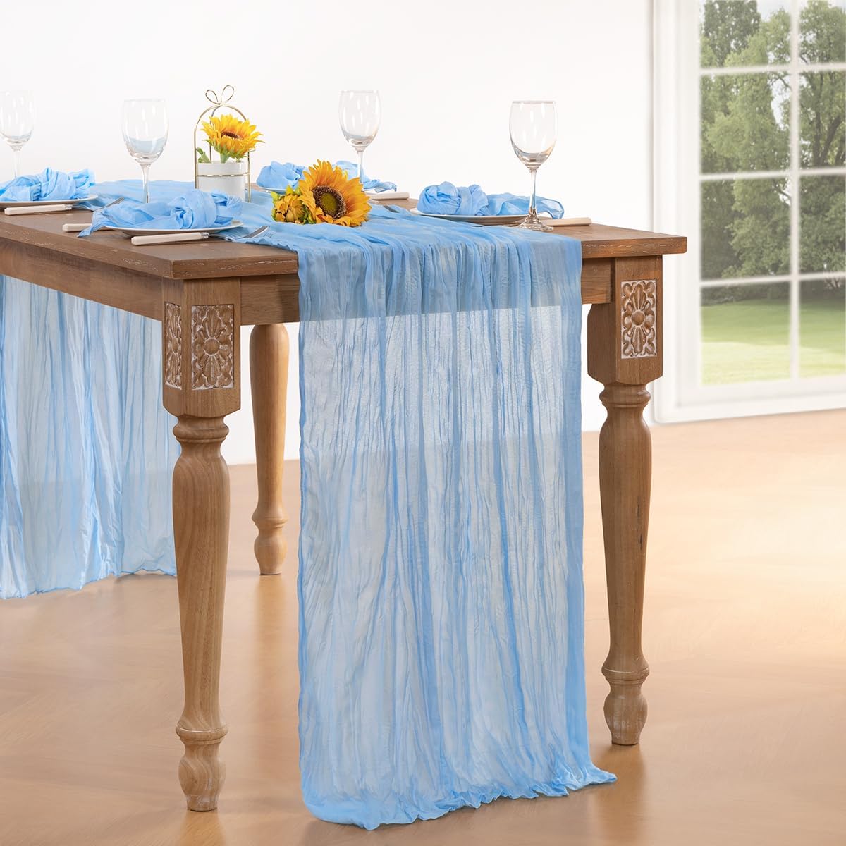 Baby Blue Cheesecloth Table Runner 6 Pack Fall Table Runners Boho Gauze 120 Inches Light Blue Cheese Cloth Fall Table Decorations for Thanksgiving Wedding Bridal Baby Boy Shower Party