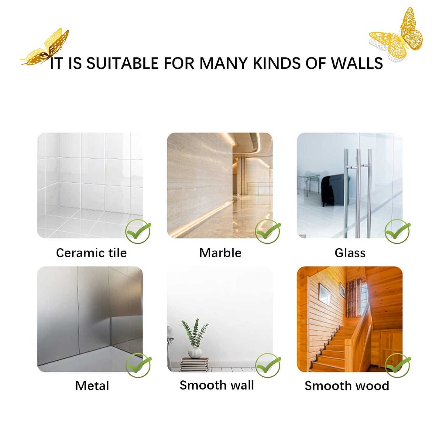 SAOROPEB 3D Butterfly Wall Decor 48 Pcs Gold Butterfly Birthday Decorations