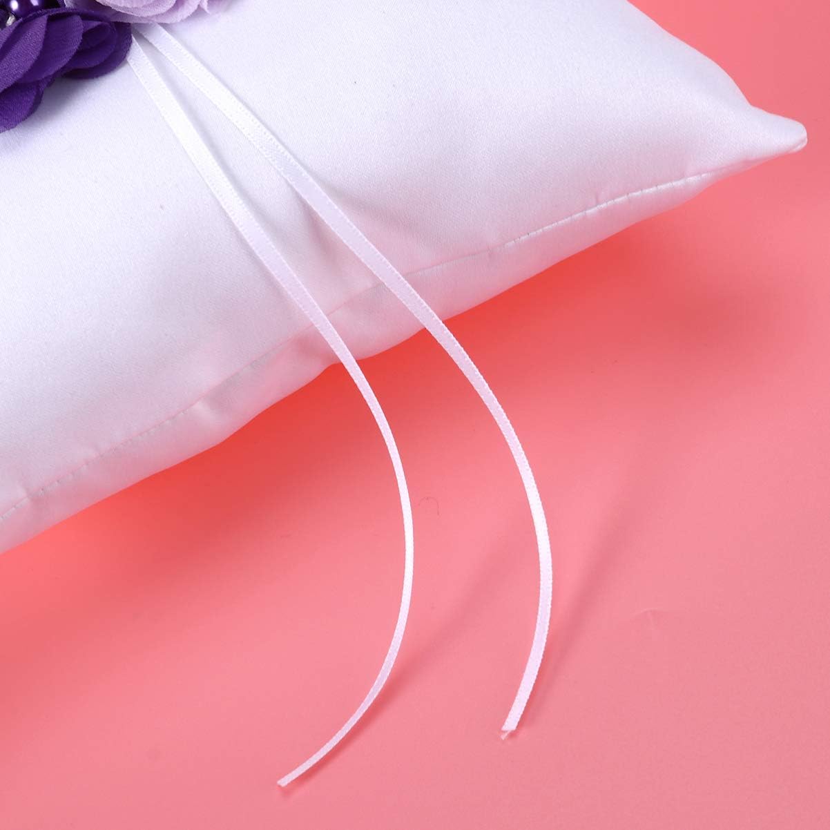 Toyvian 4pcs /Set Ring Bearer Pillow with Pearl Bowknot Flower Girl Basket Wedding Guest Book Table Pen with Pen Holder for Wedding Party Decoration Supplies (Purple Flower)