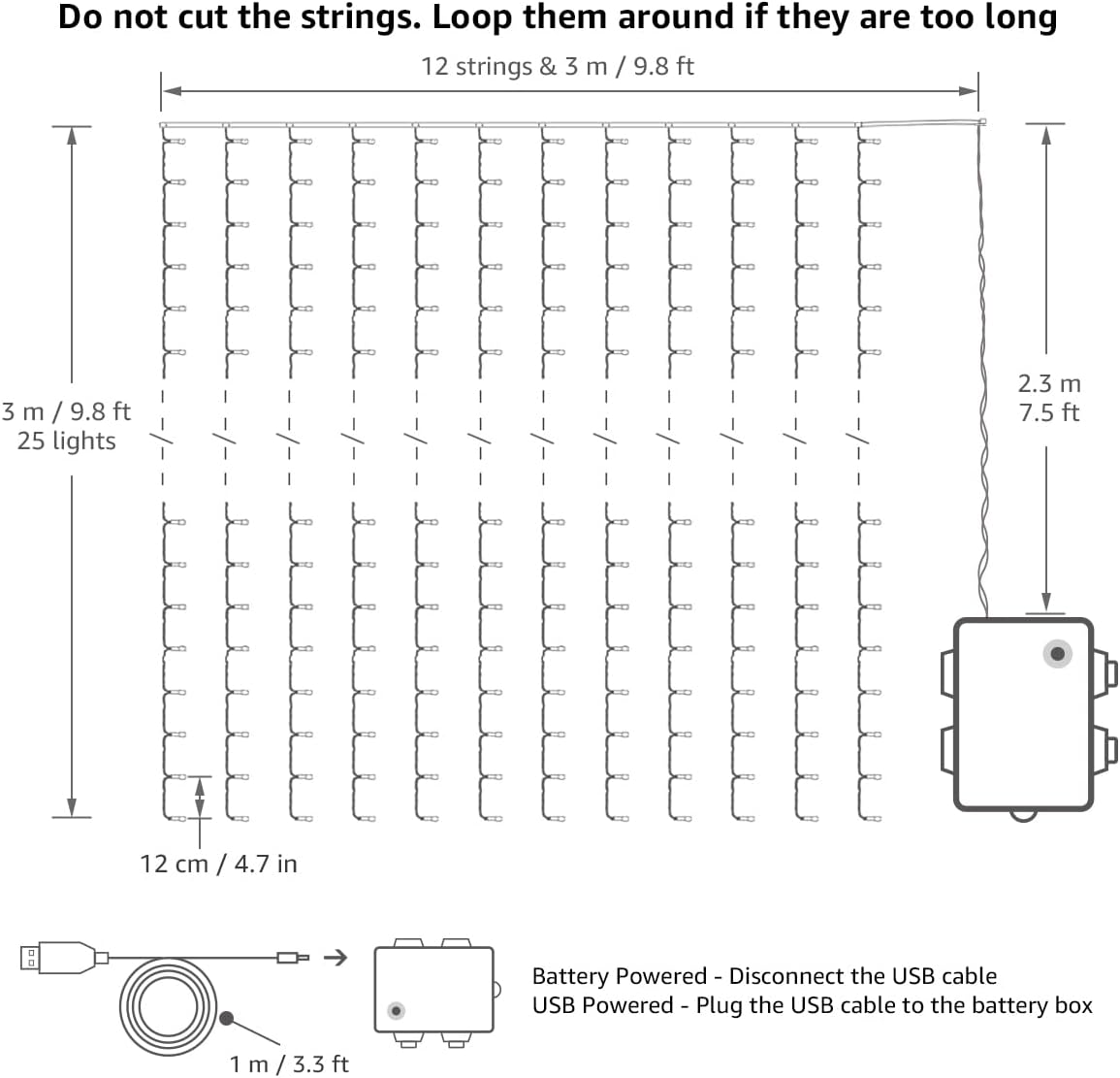 LE Fairy Curtain Lights Battery Operated & USB Plug in, Remote 10 x 10 ft Hanging String Lights for Bedroom Wall, 300 LED Indoor Outdoor Twinkle Lights for Wedding Party Backdrop Tent, Patio, Gazebo
