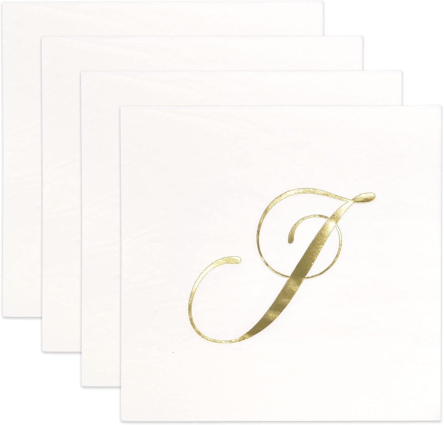 Gift Boutique 100 Gold Foil Monogram J Cocktail Napkins Disposable Paper Hand Towels for Wedding Baby Shower Holiday Party Powder Room Decor