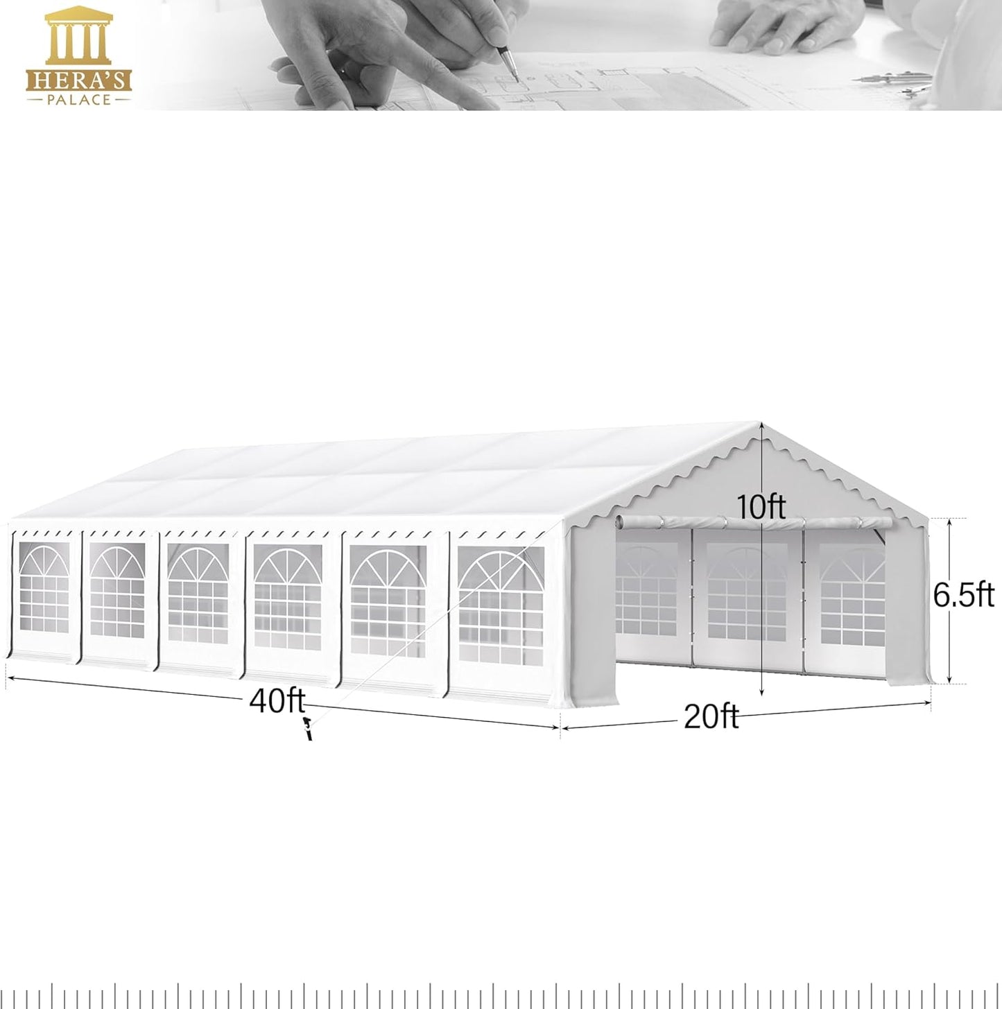 HERA'S PALACE 20'x 40' Outdoor Tents for Parties Large Canopy Tent with 14 Removable Sidewalls Heavy Duty Party Tent for Graduation Wedding and Birthday (White)