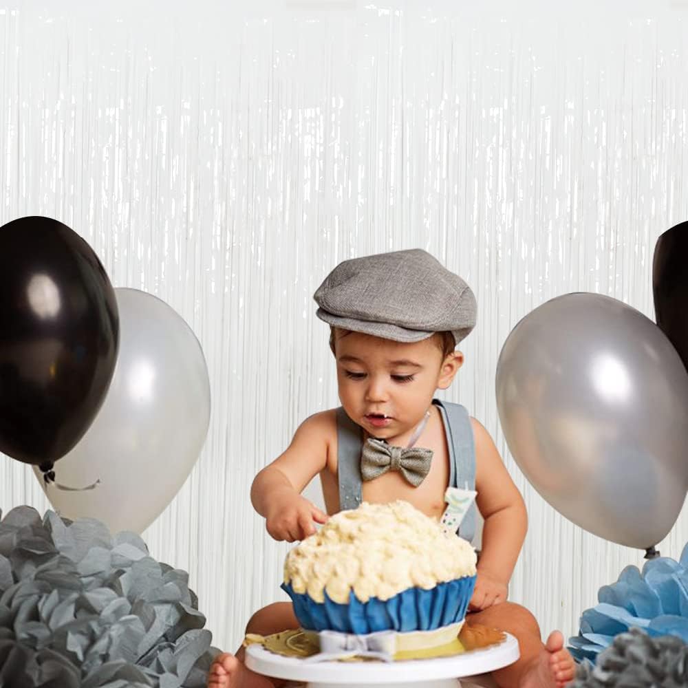 3Pcs White Metallic Tinsel Foil Fringe Curtains, 3.28ft x 6.56ft White Photo Booth Backdrop Streamer Curtain,Photo Booth Props, Bachelorette Party Supplies, Birthday, Christmas,New Year Decorations