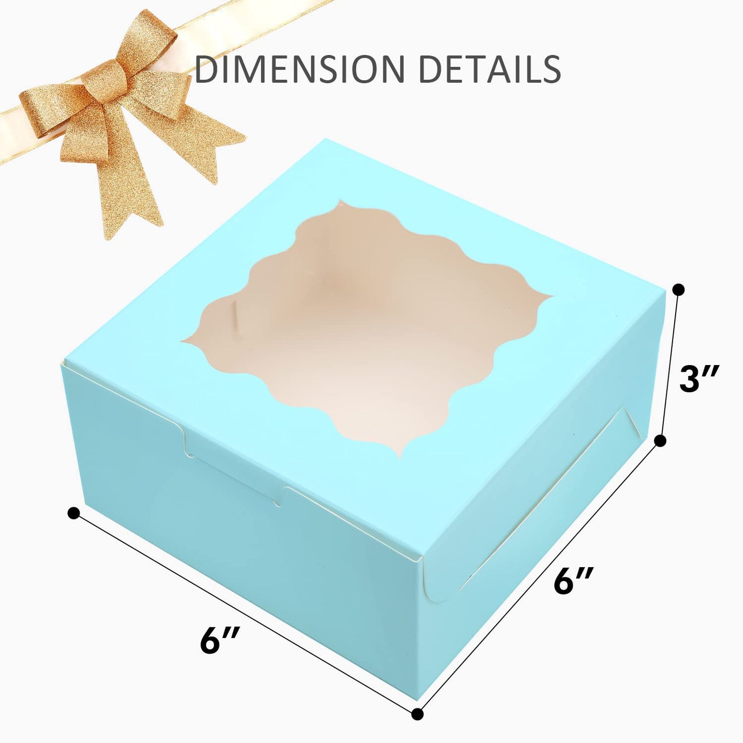 Bakepacker 60pcs Light Blue Bakery Boxes with Window 6x6x3 inches Thick & Sturdy Macaroon Pastry & Cookie Boxes