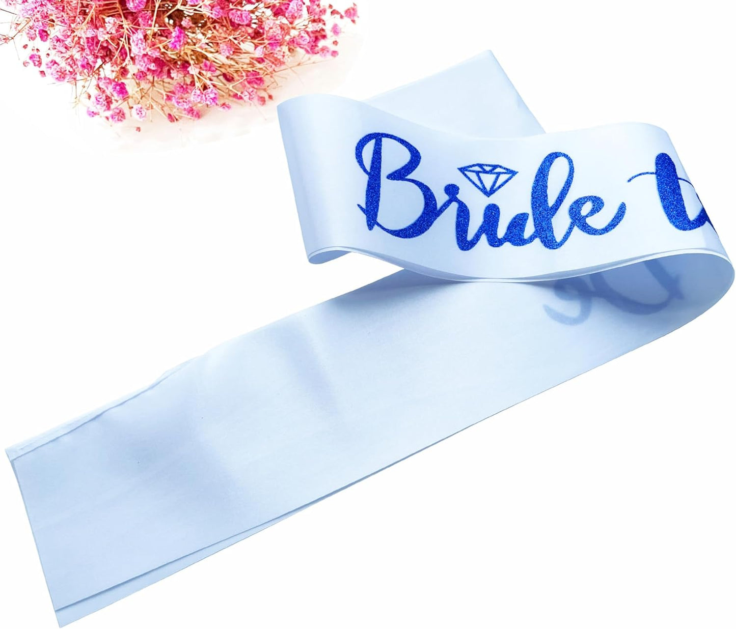 Bride to Be Sash, Bachelorette Party Sash for Bridal Shower Wedding Party Favors Accessories Supplies Engagement Gifts,White Satin with Glitter Letter Blue