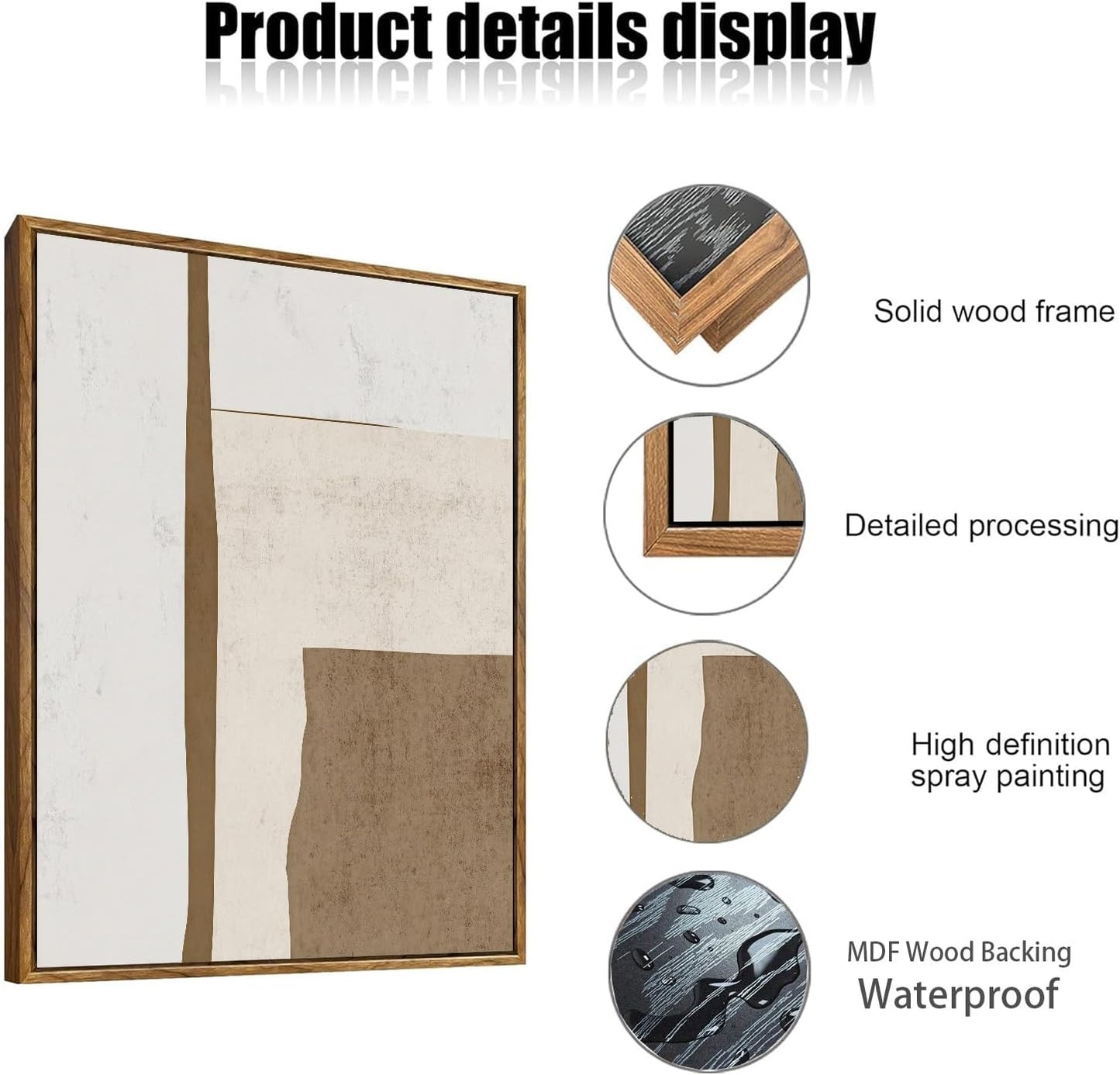 myusuar 3 Piece Large Modern Abstract Canvas Framed Wall Art For Living Room, Brown And Beige Block Minimalist Wall Art Decor Posters Prints For Bedroom Office, 16x24in