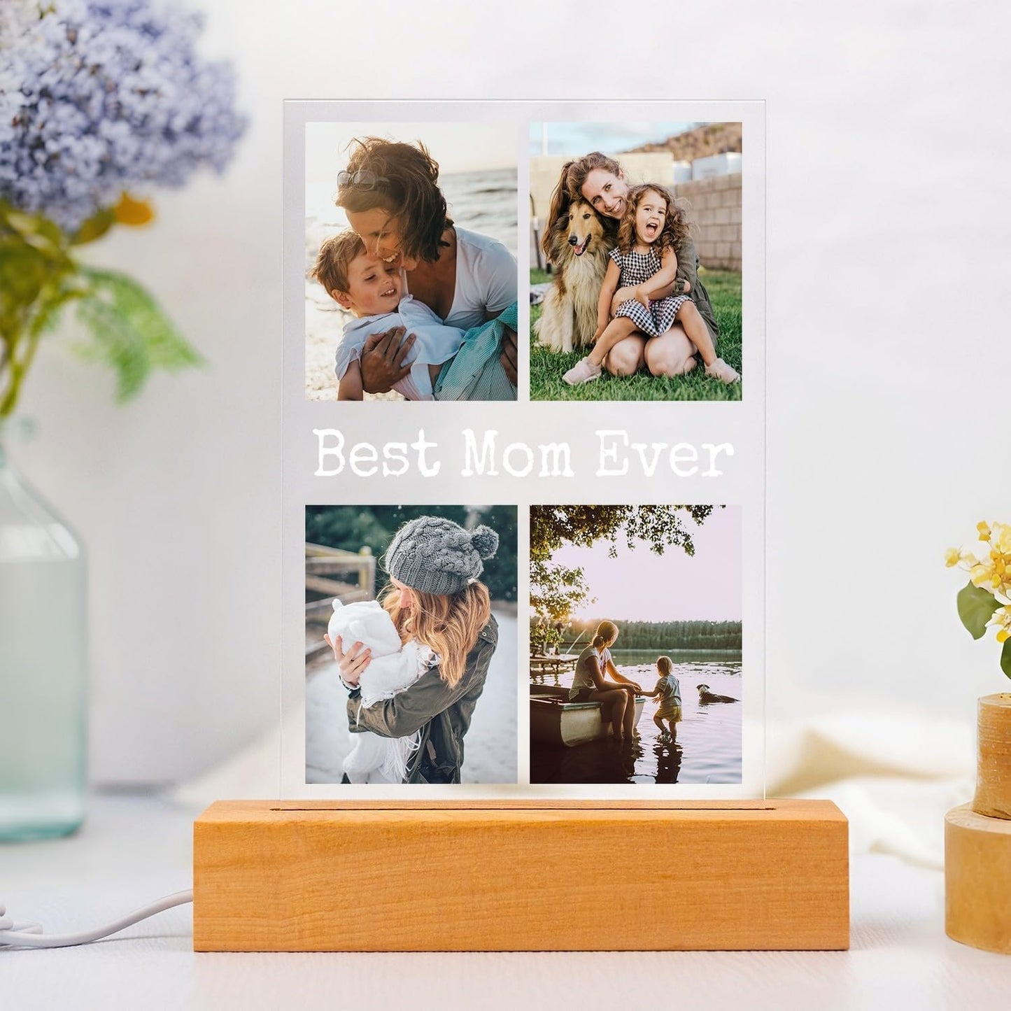Custom Picture Frames with Photo, Personalized Photo Frame with Night Light, Customized Picture Frame, Personalized Mothers Day Christmas Birthday Gifts for Mom, Baby, Kid, Family