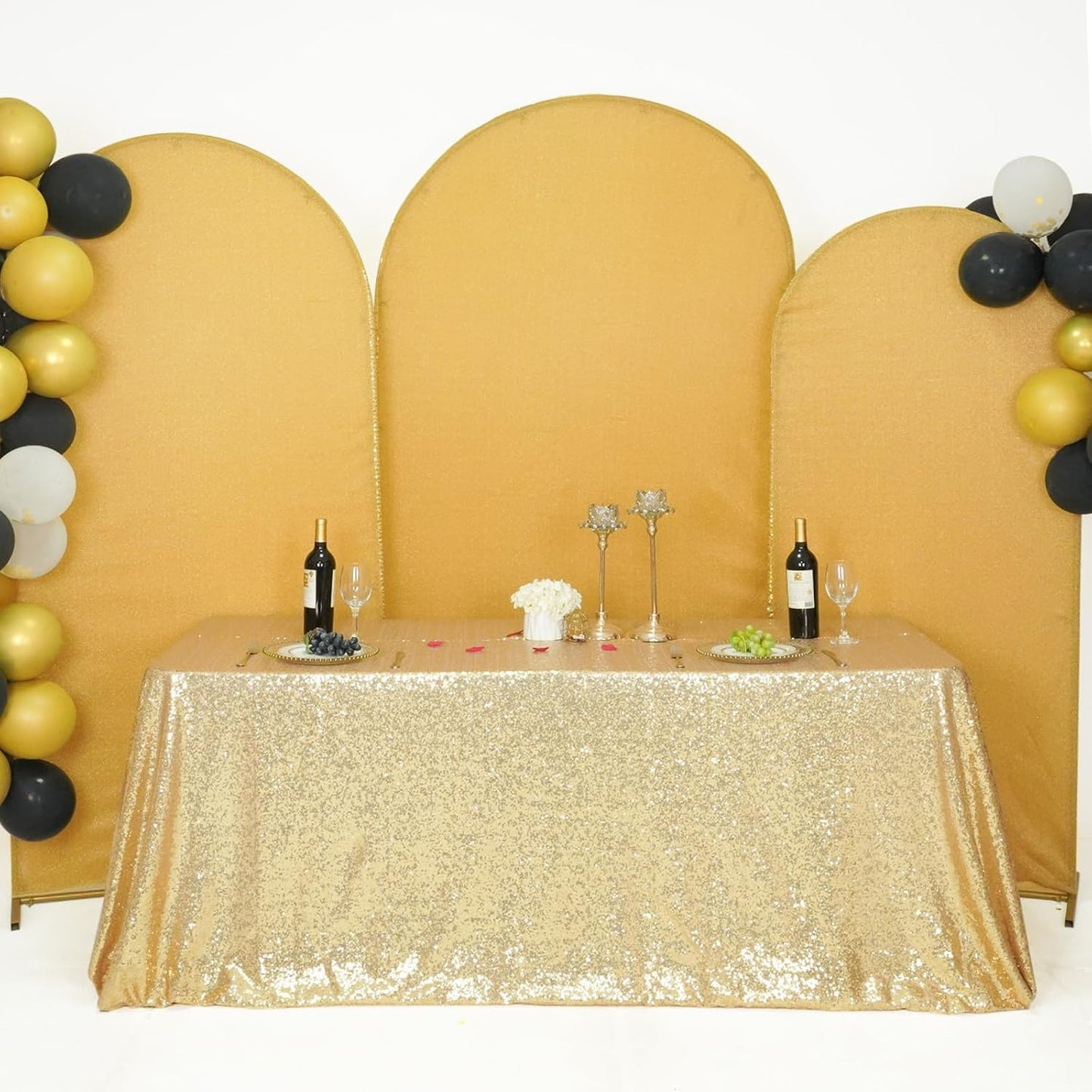 SquarePie Sequin Tablecloth 60 x 102 Inch Light Gold Sparkly Table Cloth for Wedding Party Decoration