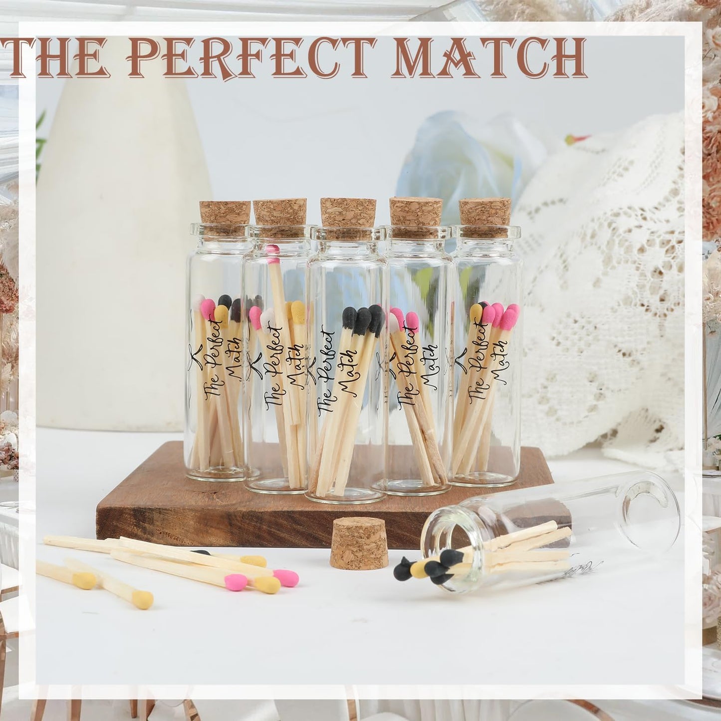 48 Matches Holders Empty Jars with 48 Striker Stickers, Empty Matches in A Jar with Striker DIY Wedding Favors, Candle Holder Containers & Bulk Storage| The Perfect Match Box (0.87x3.15 Inch) (48)