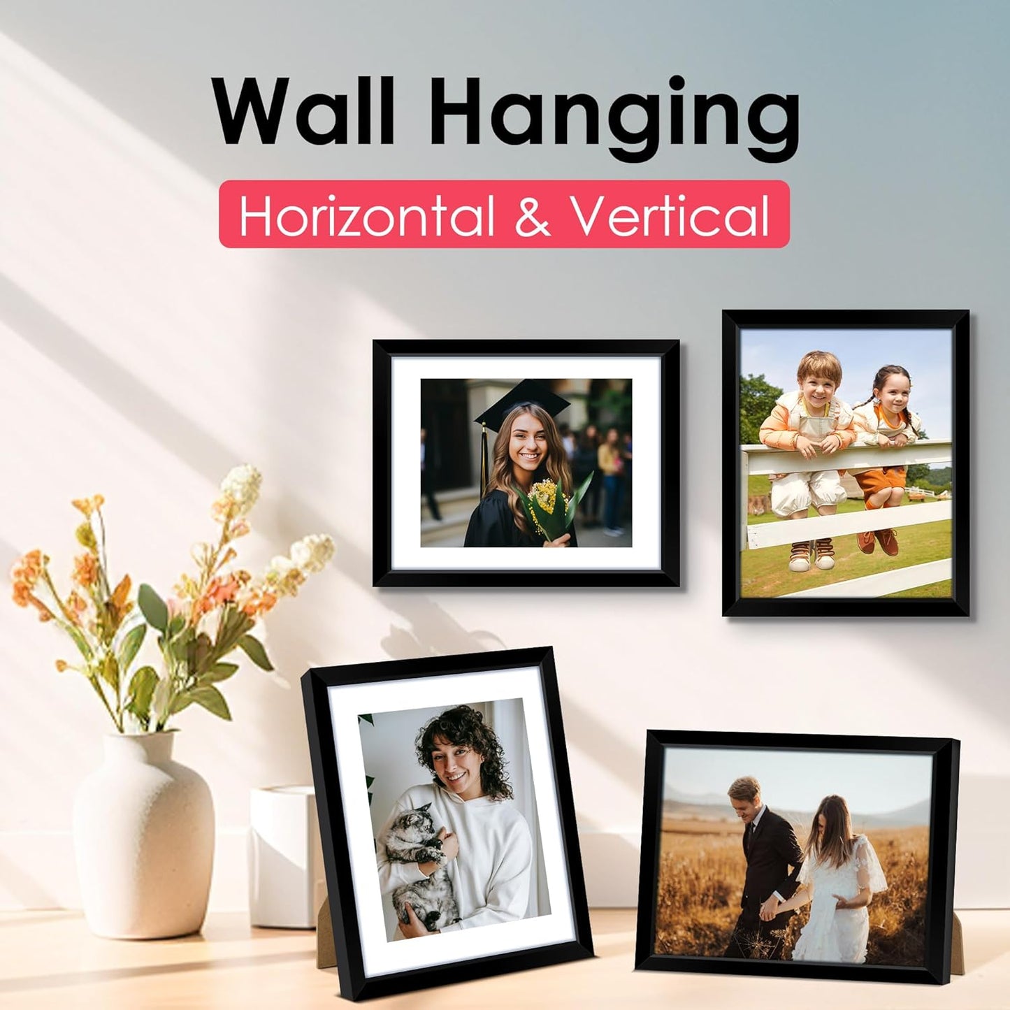 FIXSMITH 8.5x11 Picture Frame, Black Photo Frame with HD Plexiglass, Display Pictures 6x8 with Mat or 8.5x11 Without Mat, Picture Frames Collage for Tabletop or Wall Display, 1 Pack