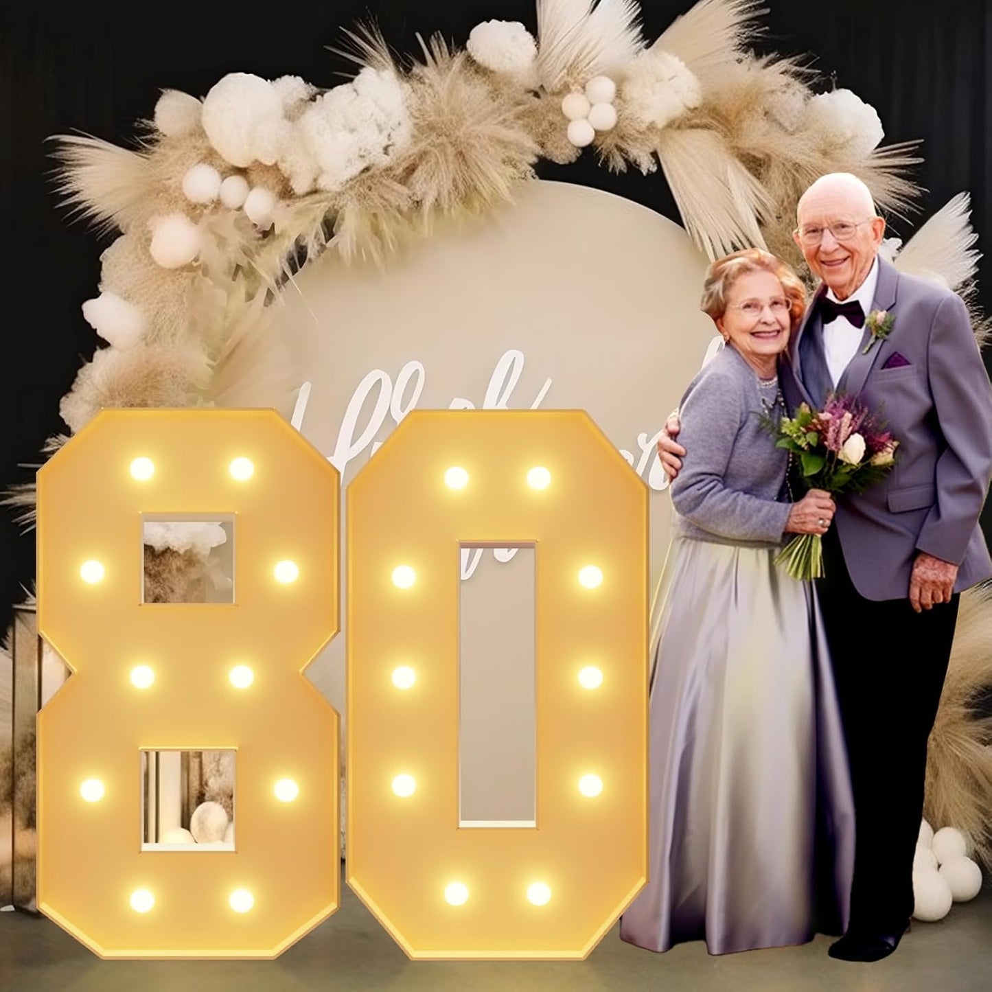 imprsv 4FT Light Up Numbers, Marquee Numbers 80th Birthday Decorations for Women Men, Large Light Up Numbers 80th Birthday Women Foam Board Anniversary Party Decorations Arch Kit (DIY)
