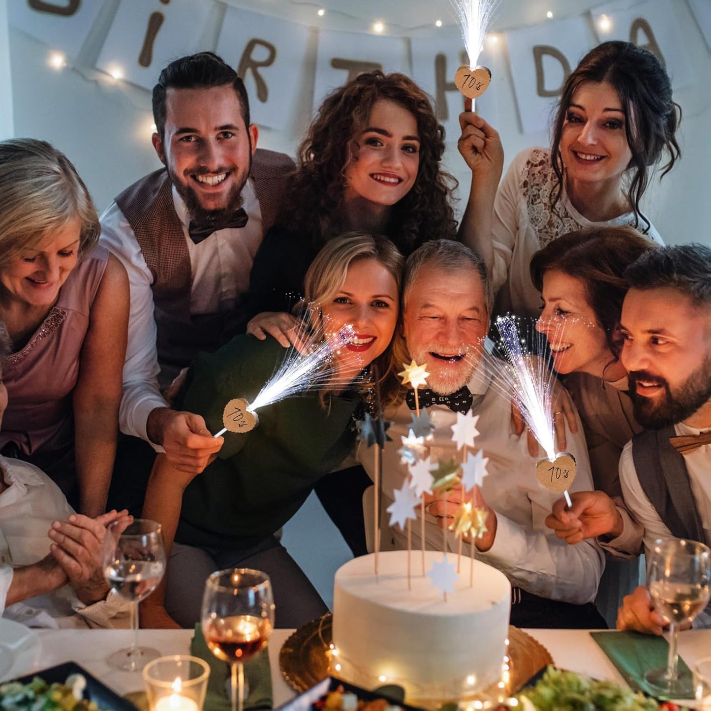 24 Pcs Wedding Sparklers Heart Shaped LED Glow Sticks Fiber Optic Wands Light up Wand with 3 Light Mode for Wedding Bridal Shower Birthday Glow in the Dark Party Supplies (Brown)