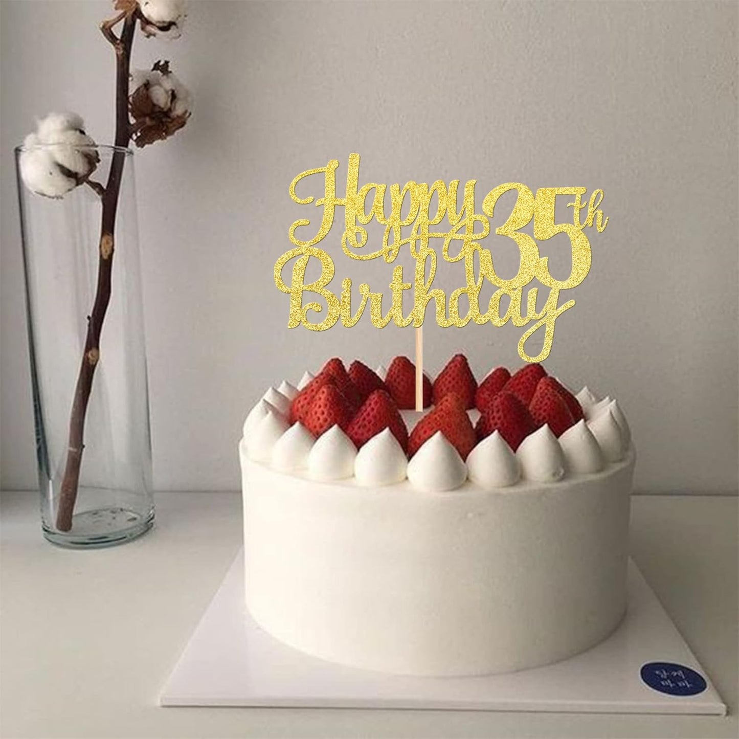 1 PCS Happy 35th Birthday Cake Topper Gold Glitter Cheers to 35 Years Birthday Cake Pick 35 Fabulous Cake Decoration for Happy 35th Birthday Theme Party Decorations Supplies