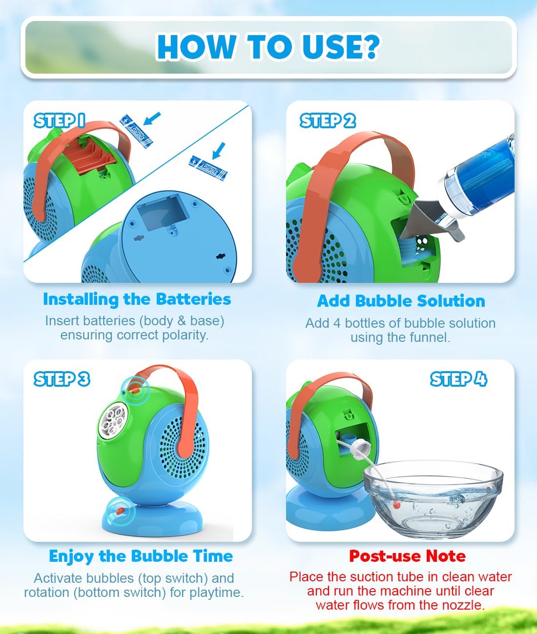 Joyfuture Bubble Machine, Automatic Bubbles Blower for Kids, Toddlers - 360° Rotation, 75° Adjustment, with Handle - Gifts Toys for Boys, Girls Age 1+ Year Old, Hallween, Outdoor, Birthday Party