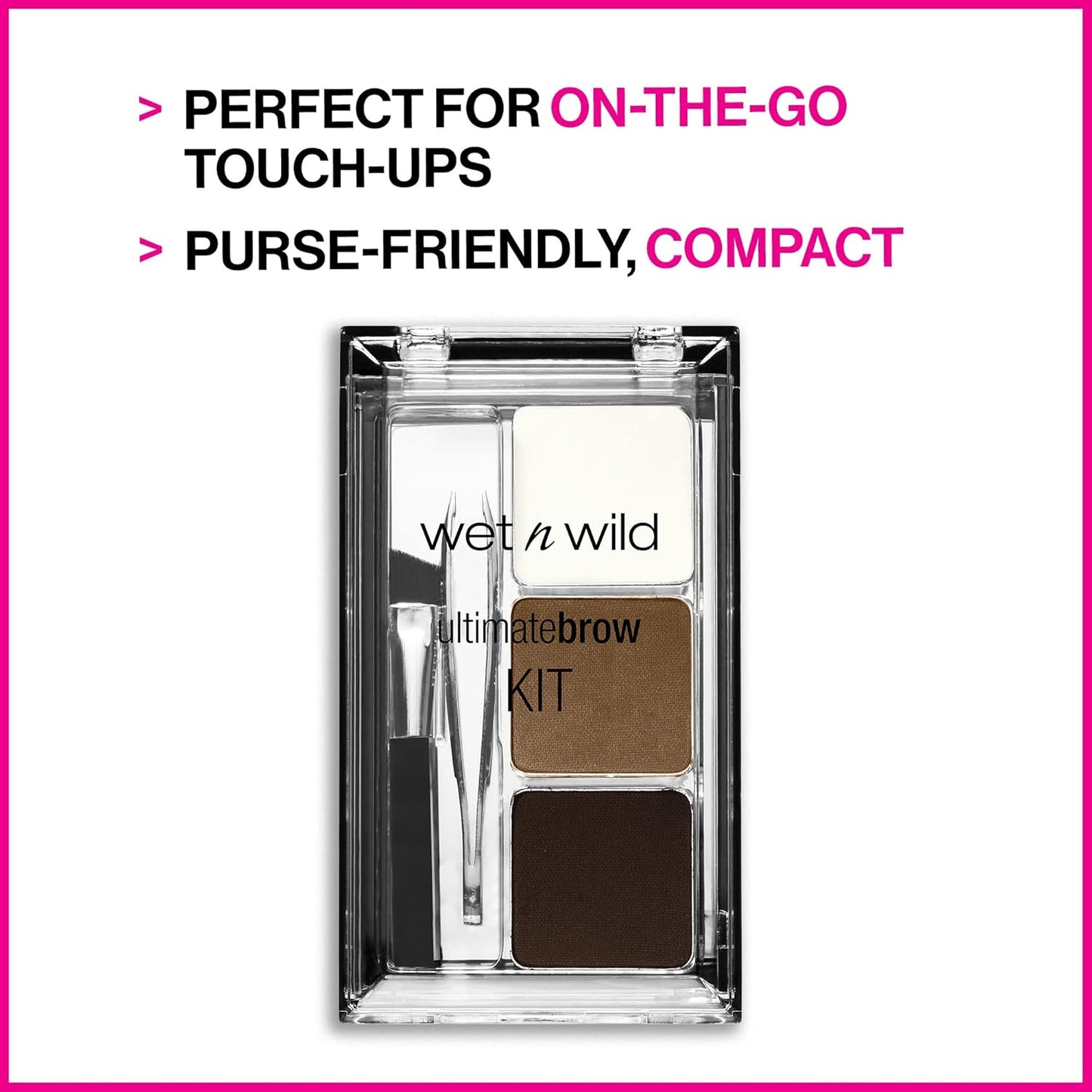 wet n wild Ultimate Eyebrow Makeup Kit, Long-Lasting Matte Brow Powder, Tweezers, Wax & Brush, Built-In Mirror, Purse-Friendly Compact - Dark Brown(Pack of 2)