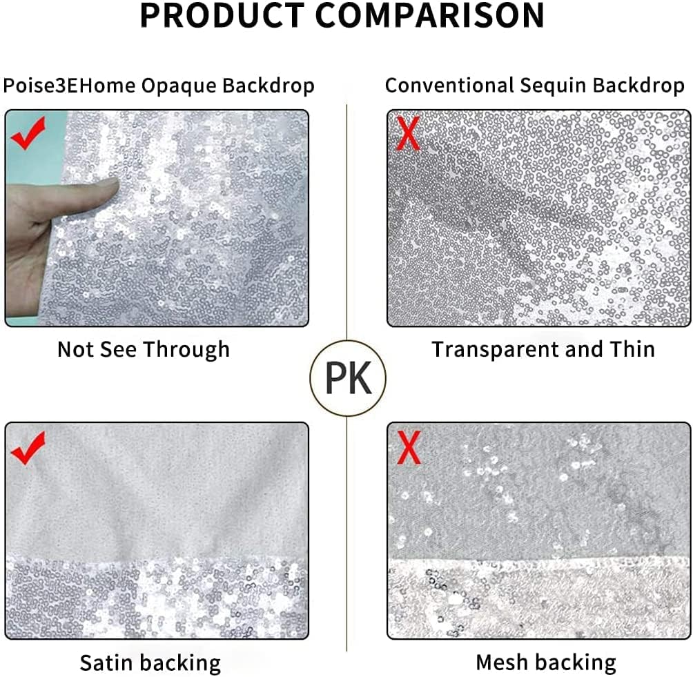 Poise3EHome 8Ft x 10Ft Silver Sequin Backdrop, Glitter Thick Satin Sequin Background Drapes, Sequence Xmas Thanksgiving Backdrop for Wedding Party Holiday Festival Decor