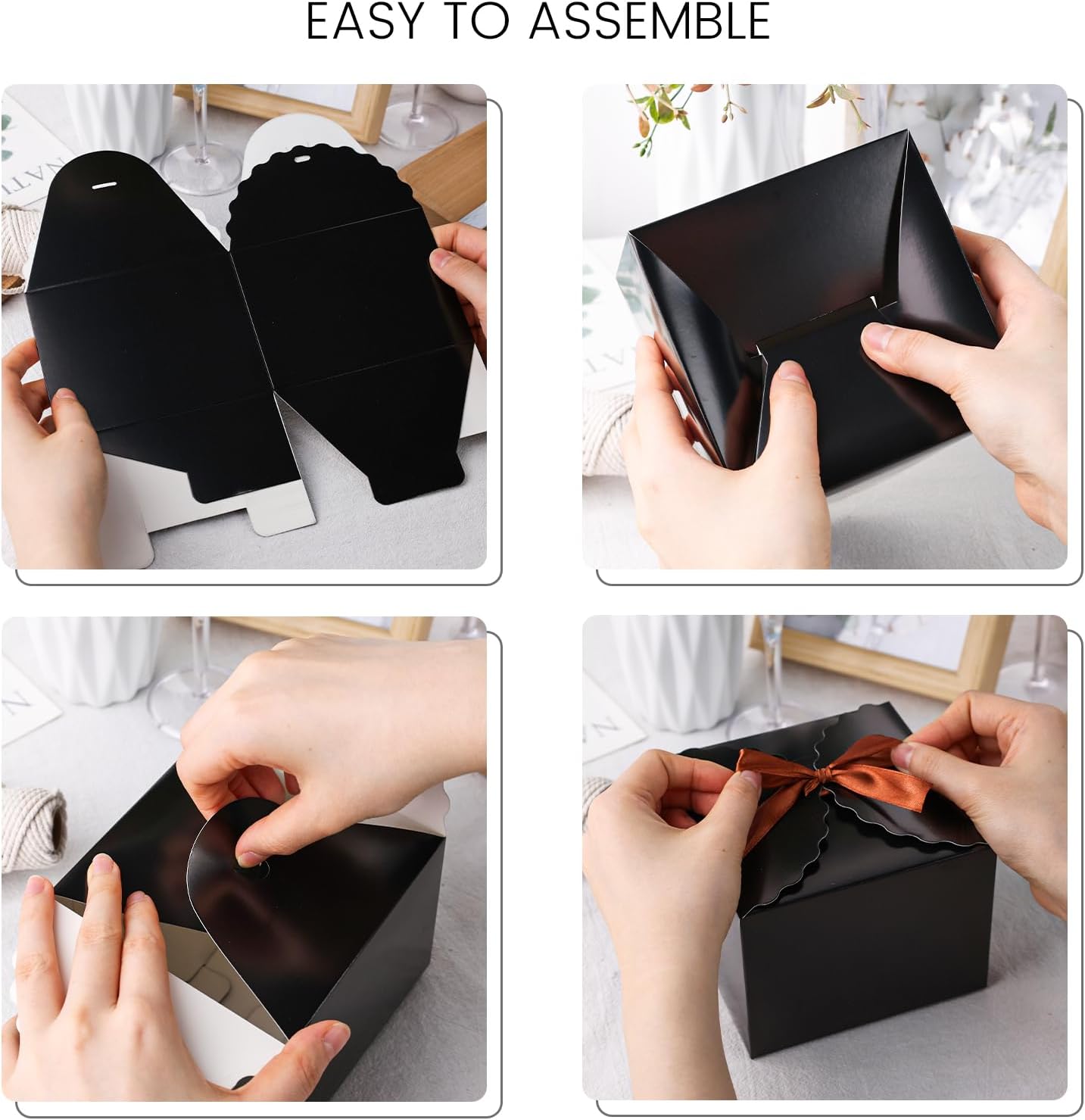 VGOODALL 10PCS Gift Candy Boxes, Black Treat Box with Ribbon Paper Candy Boxes for Wedding Cookie Chocolates Small Gifts