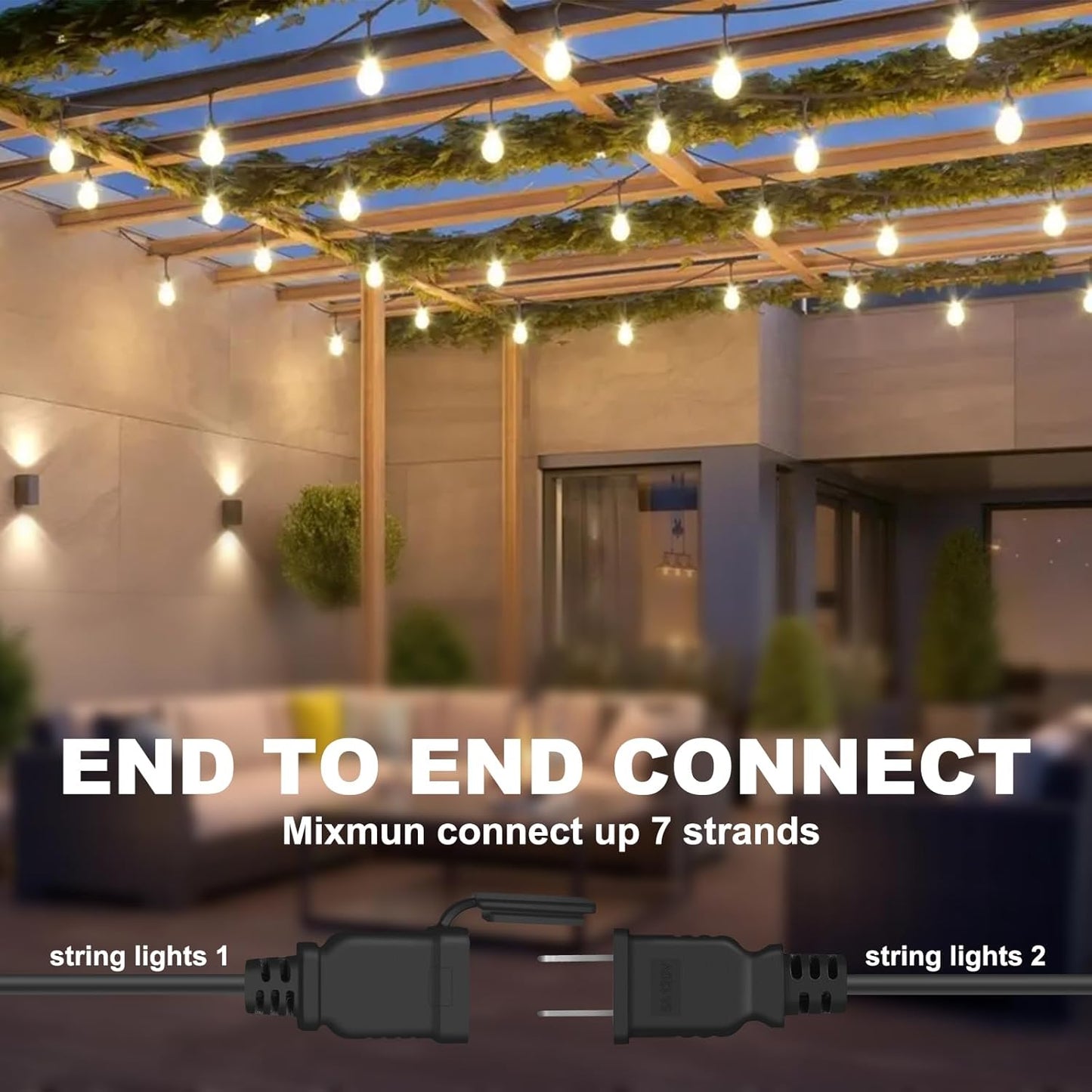 50FT Outdoor String Lights with 32+2 Bulbs (1.5FT Bulbs Spacing), Remote & Dimmer, Commercial Patio String Lights with 3 Mode Light & Timing, IP65 Waterproof, 50PC Mounting Ties for Outside