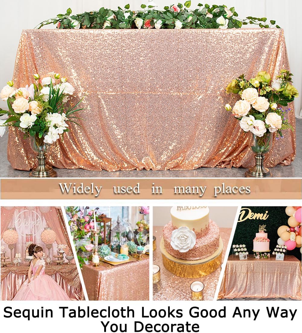 ShinyBeauty Rose Gold Table Cloths for Party 2 Packs, 72X72 Inch Sequin Tablecloths Square Glitter Table Cloth Overlay Rose Golden Tablecloths Rectangular for Wedding, Birthday Tables