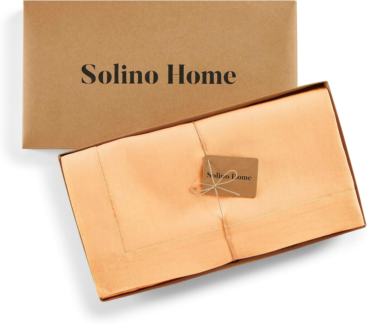 Solino Home Linen Tablecloth for Rectangle Tables 60 x 120 Inch - 100% Pure Linen Peach Table Cloth - Fete, Machine Washable Cloth Tablecloth