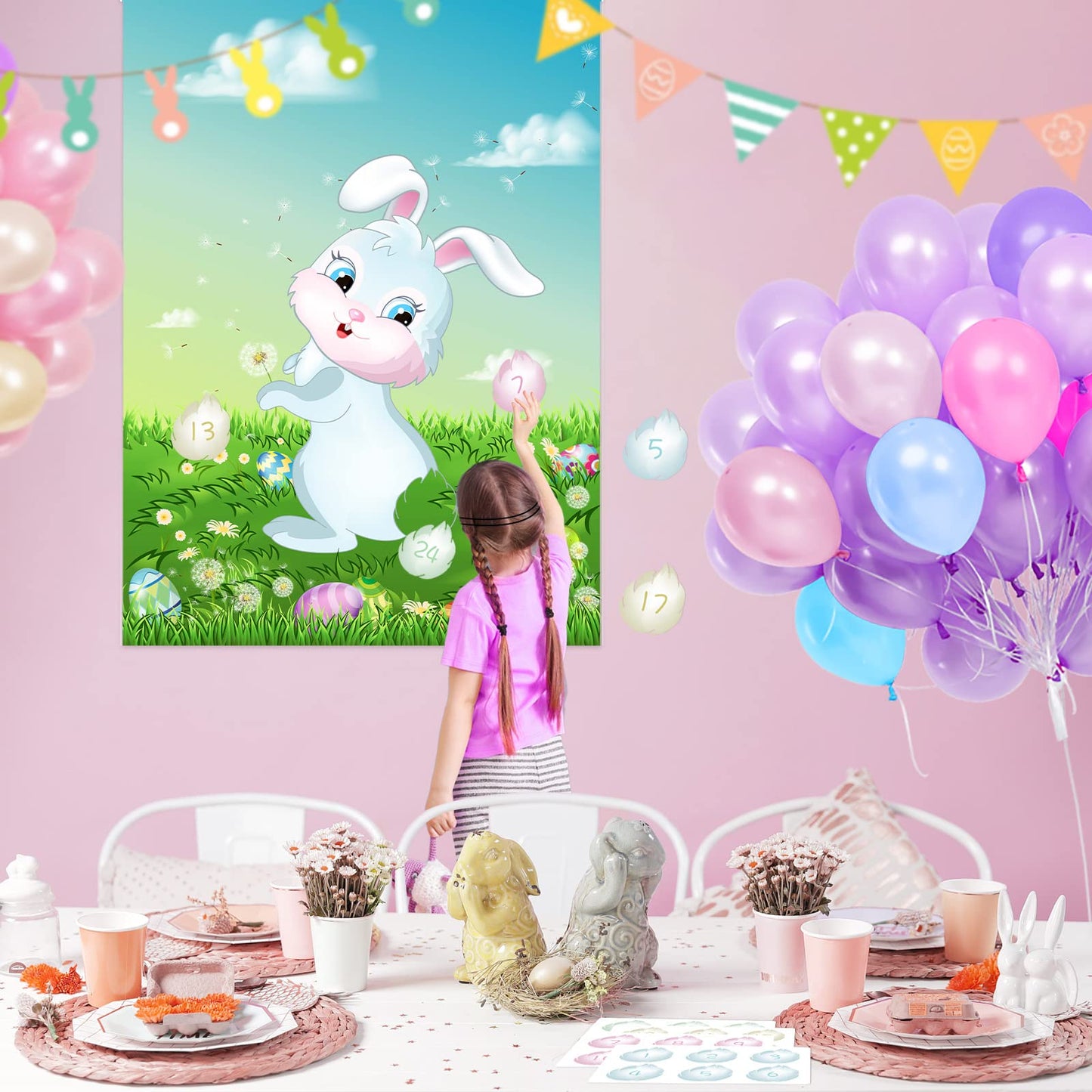 ASTARON Pin The Tail on The Bunny Game for Birthday Party, Easter Party Game with 24 pcs Tail