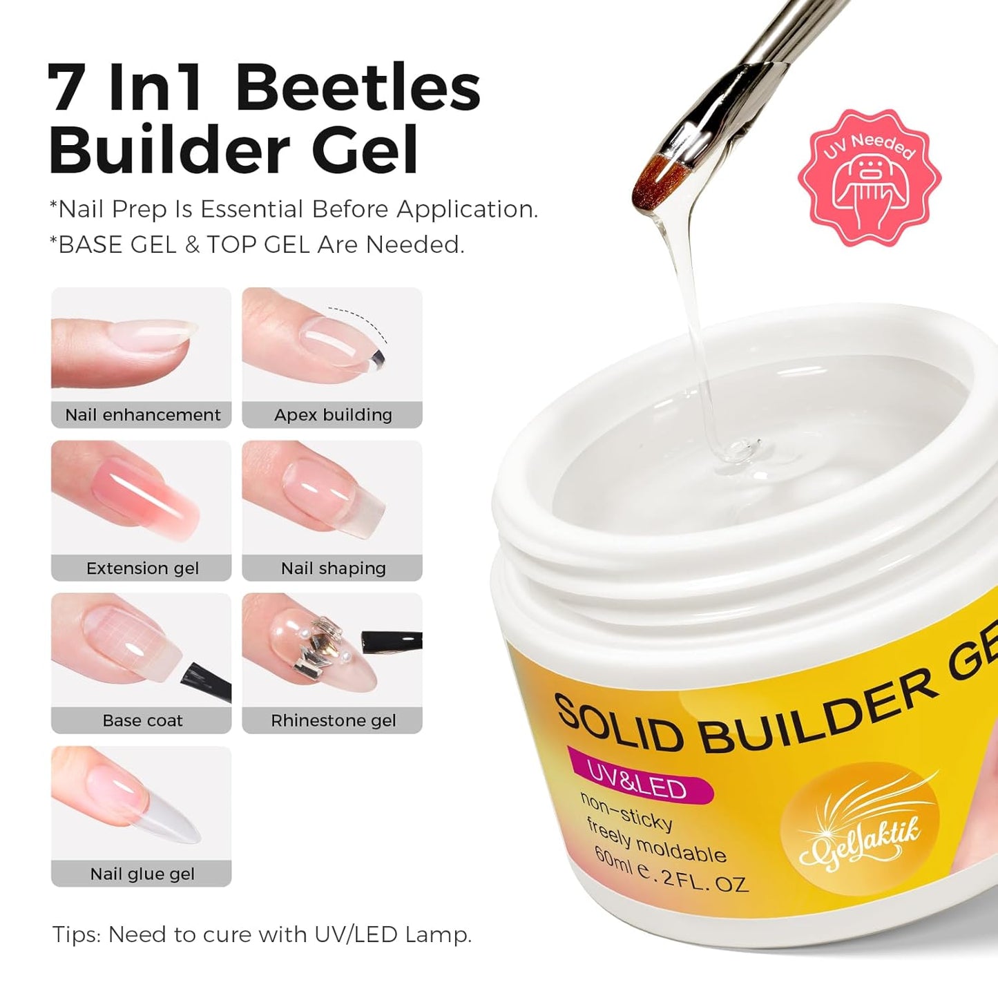 Builder Gel for Nails, 60g Transparent Hard Gel for Nail Extension with 10 Nail Forms, Strengthener & Thickening, UV LED Lamp Cured Sculpture, Repair Broken Nails, Salon DIY Manicure Kit