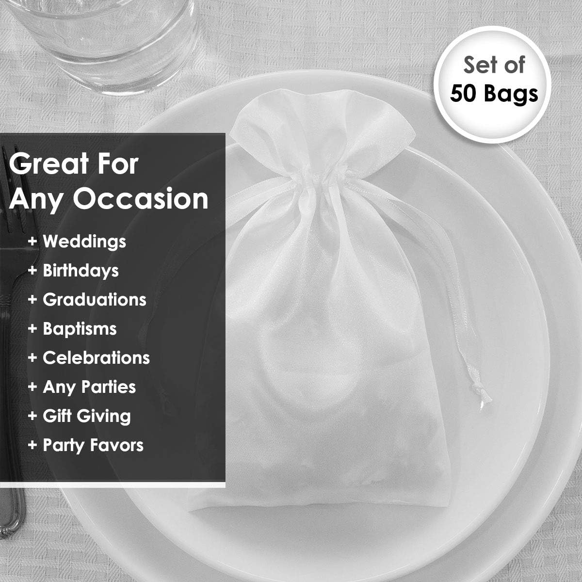 4" x 6" White Satin Gift Bags, Jewelry Bags, Wedding Favor Drawstring Bags Baby Shower Christmas Gift Bags 50 per Pack