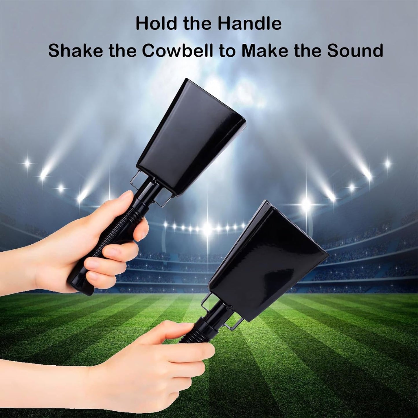 Steel Cowbell with Handle 8 Inch Cow Bells Noise Makers, 2 Pack Large Cowbells for Sporting Events, Hand Percussion Cowbells Cheering Bell for Football Game Party Concert Graduation School (Black)