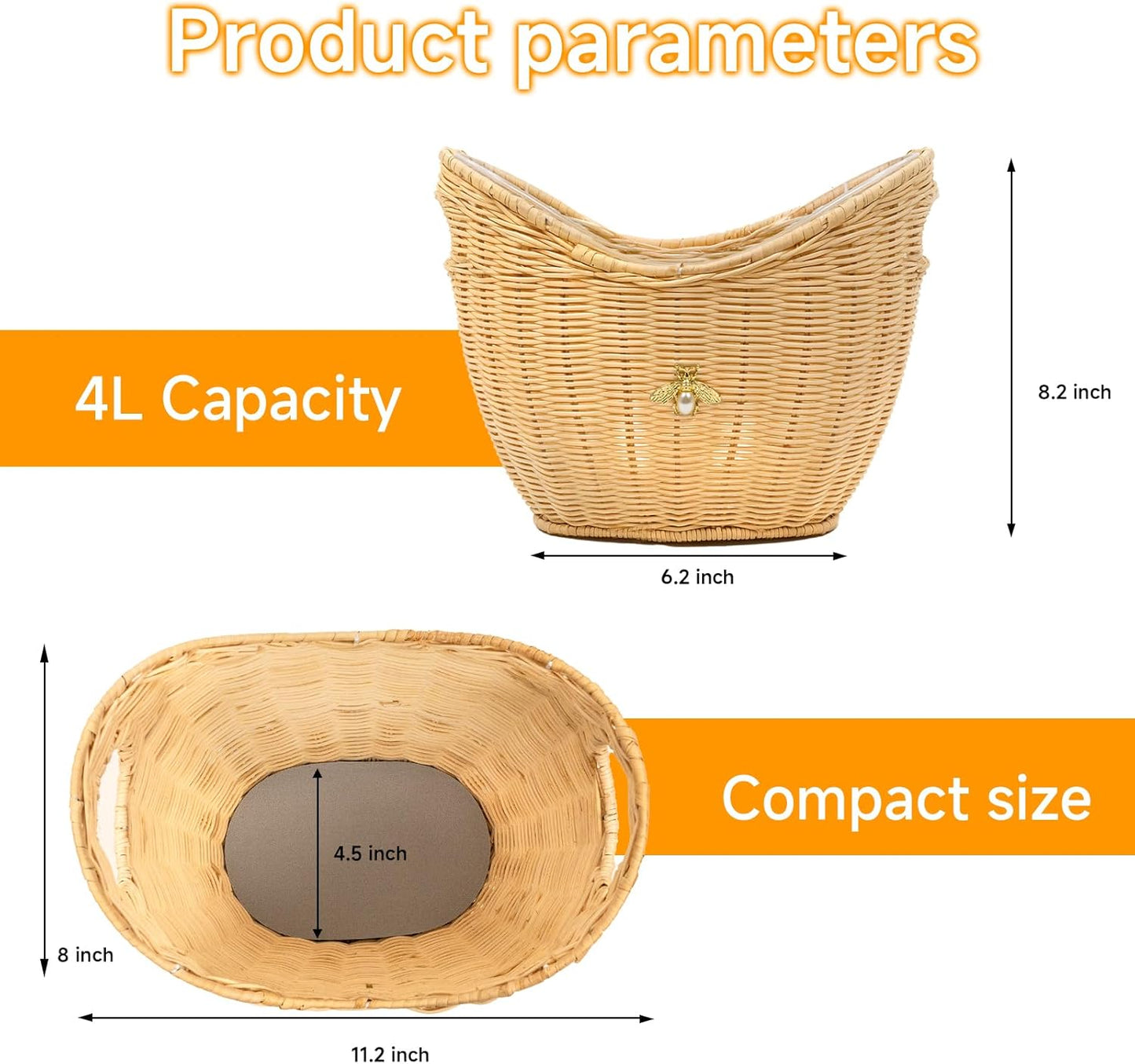 Lexenic Ice Bucket with Handle Hole, Woven and Acrylic Double Layer Basket Design, 4L Champagne Wine Ice Bucket for Cocktail Bar, Parties, Picnics- Anti Frozen Hands Anti Water Leakage (Rattan)