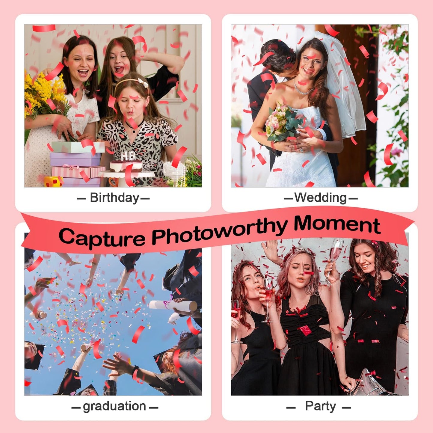 6 Pack Red Confetti Cannon, Party Poppers,12 Inch Confetti Poppers Shooters for Birthdays, Christmas,Graduation Celebration,Weddings, New Year's Eve and Any Celebrations