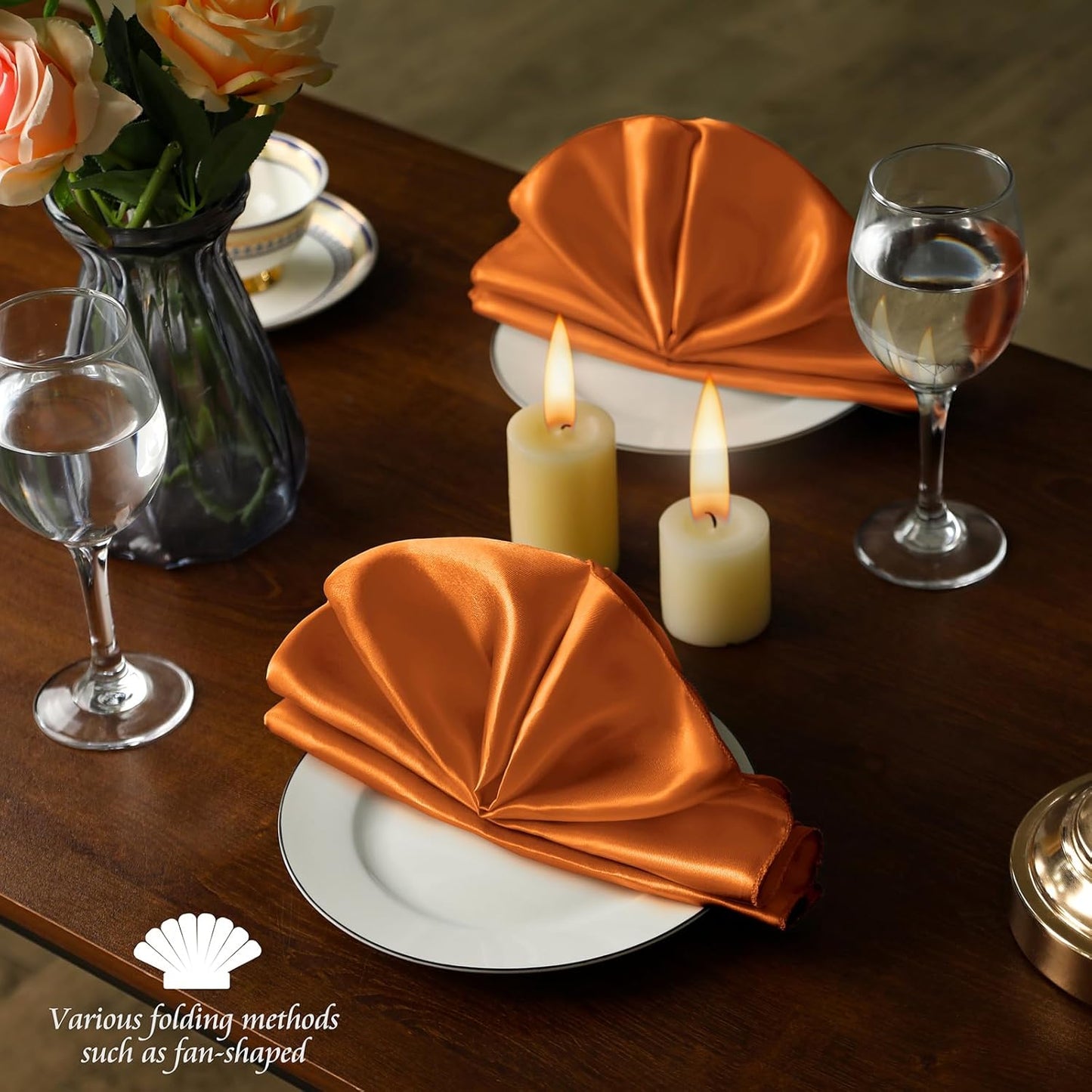 Manyshofu 60 Pieces Terracotta Satin Napkins - 20x20 Inches Cloth Napkins, Square Satin Fabric Napkins Set - Soft & Reusable Table Napkins for Wedding Dinner Party Lunch