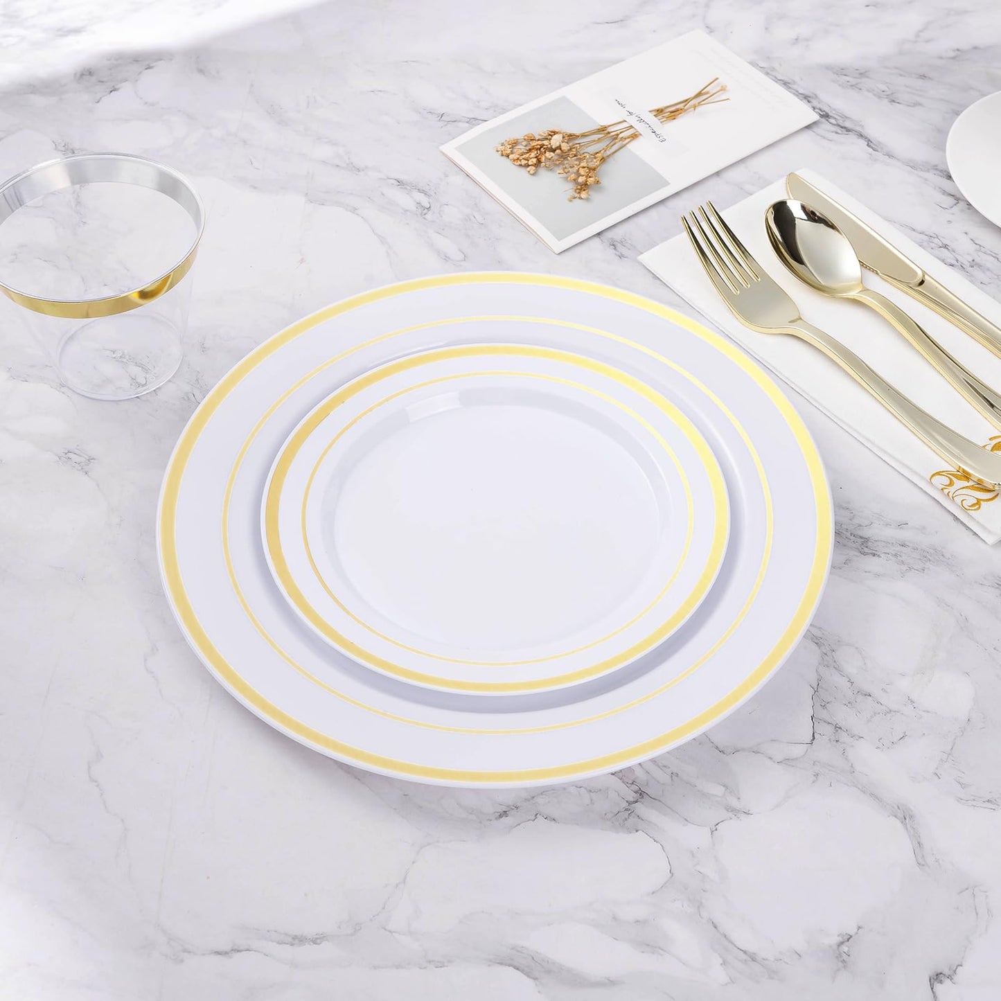 BESTVIP 200PCS Gold Plastic Plate, Disposable Party Plates