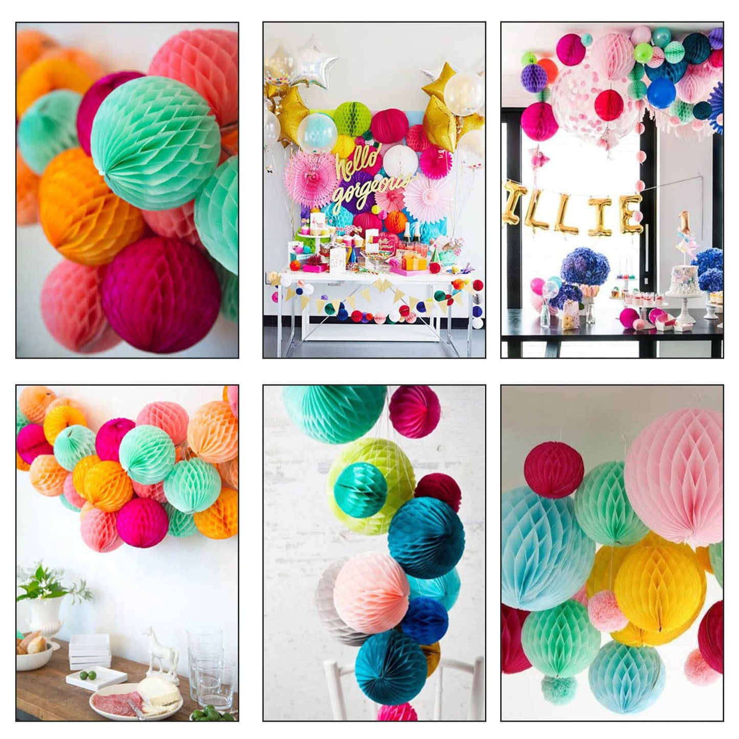 ZOOYOO 12Pcs 6" 10" Honeycomb Balls Decorations Hanging Tissue Paper Pom poms for Birthday Wedding