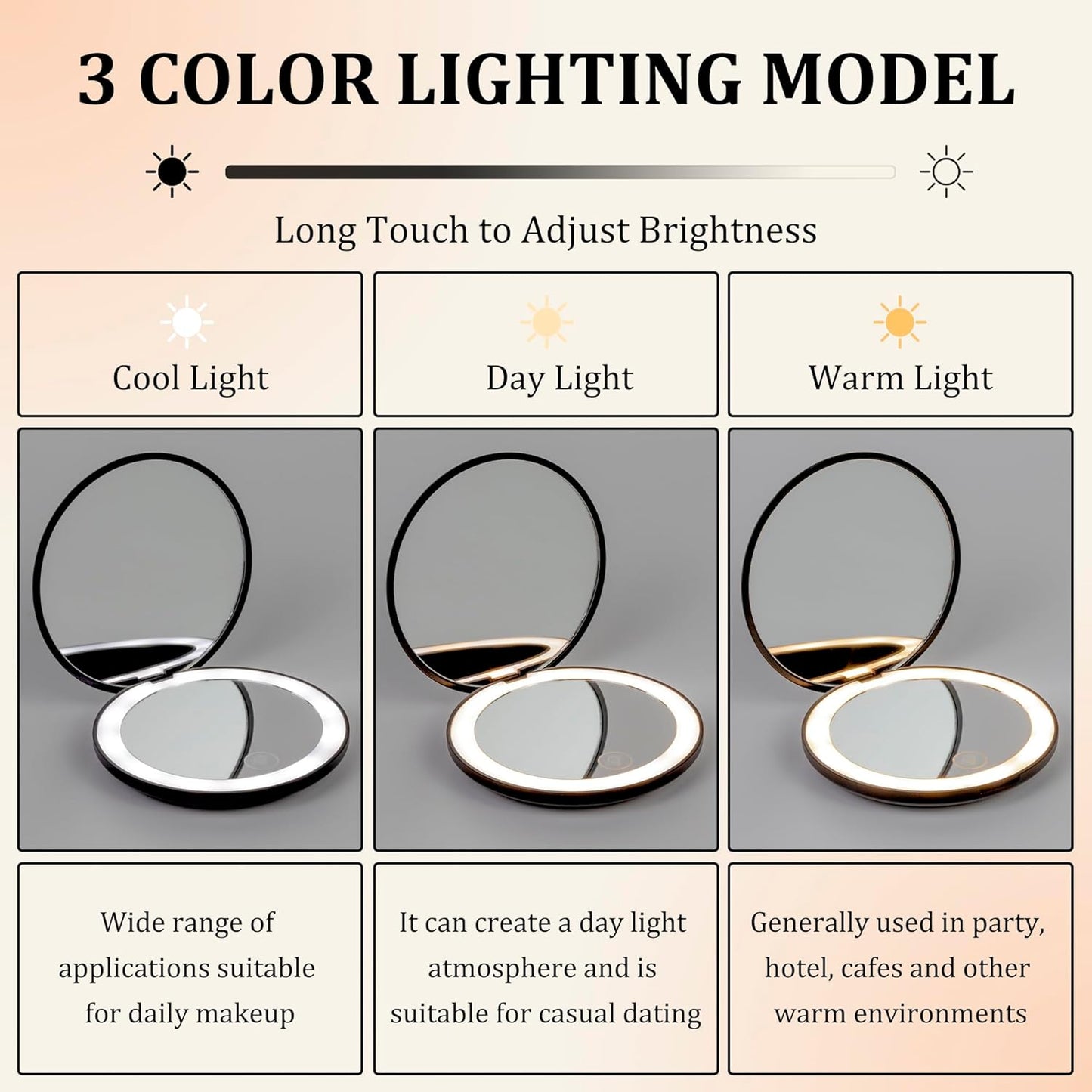 LanJo Lighted Compact Mirror with 1X/5X Magnification, Stepless Dimming & 3 Adjustable Light Settings, Rechargeable Makeup Mirror for Purse, Travel & Gifts – Water Sign Zodiac Design – Black