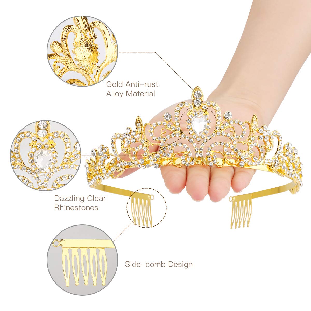 Makone Crowns for Women Princess Tiaras for Girls Queen Crown and Comb Tiara for Wedding Birthday Pageant Bridal Prom Christmas Gift (Style4-Gold)