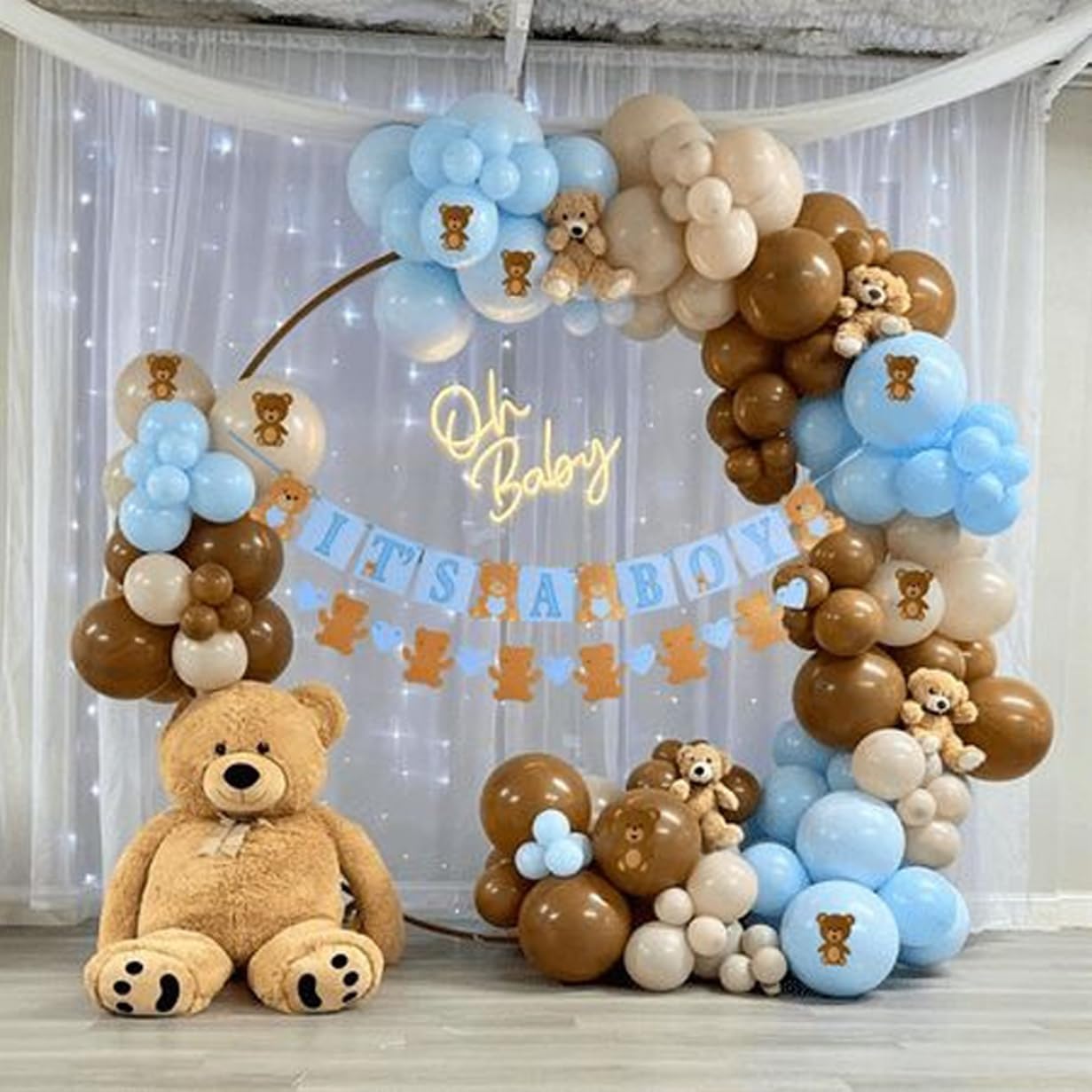 Blue and Brown Balloons, 12inch Bear Balloons Pastel Blue Beige Brown Latex Ballons, Baby Blue Cream Coffee Party Balloon For Teddy Bear Birthday Baby Shower Decorations