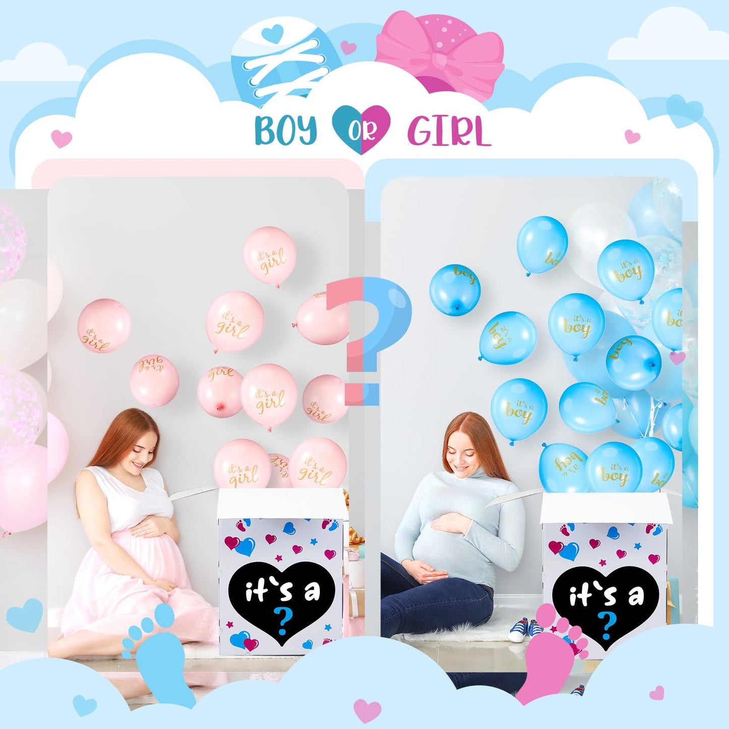 Ireer Gender Reveal Balloon Box with 16 Latex Baby Balloon Release Box Funny Ideas for Gender