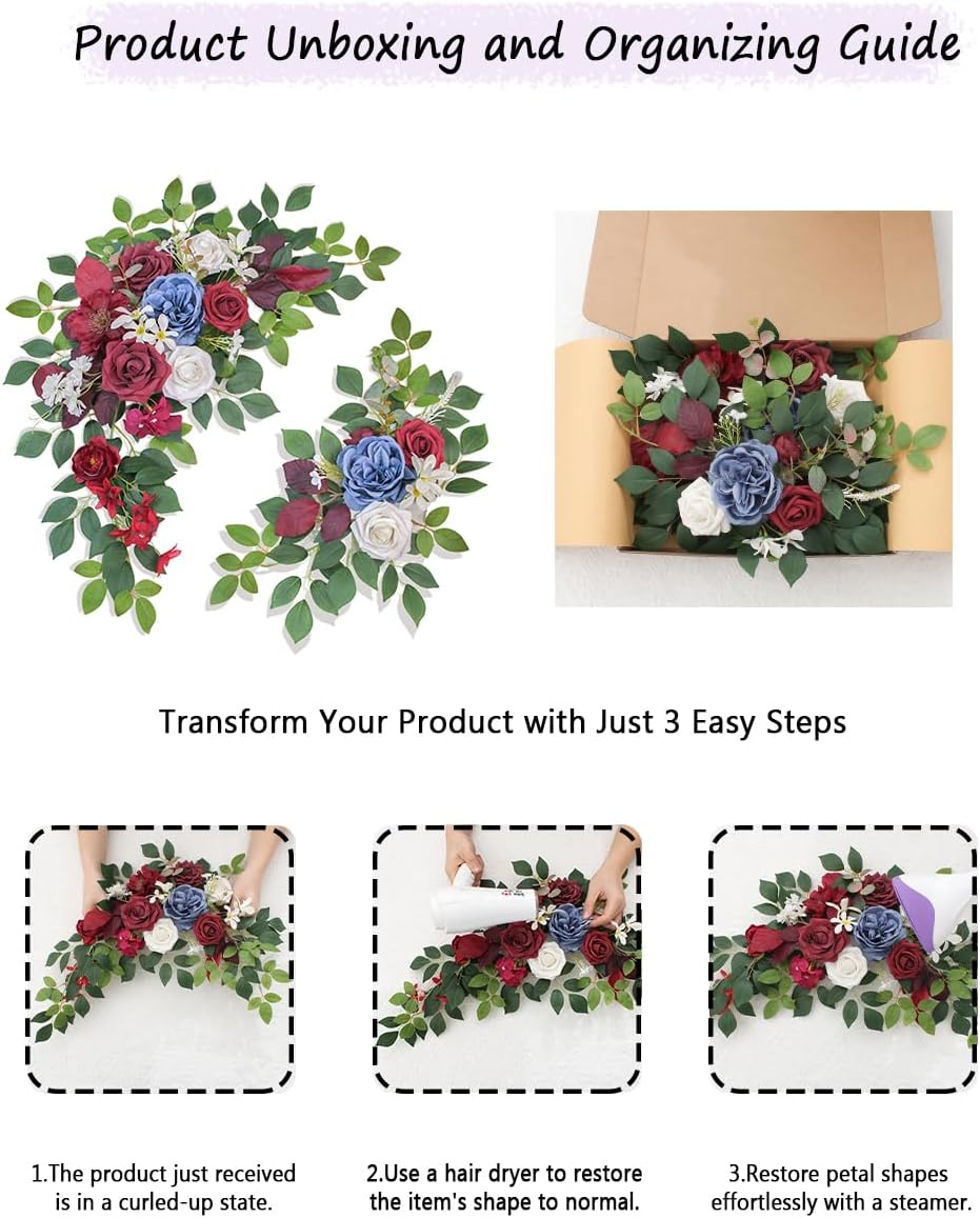 Pack of 2 Artificial Flowers for Backdrop Decoration, Wedding Arch Flowers,Reception Welcome Sign, Eucalyptus Garland, Suited to Aisle Decor and Wedding Arches(Red and Blue)