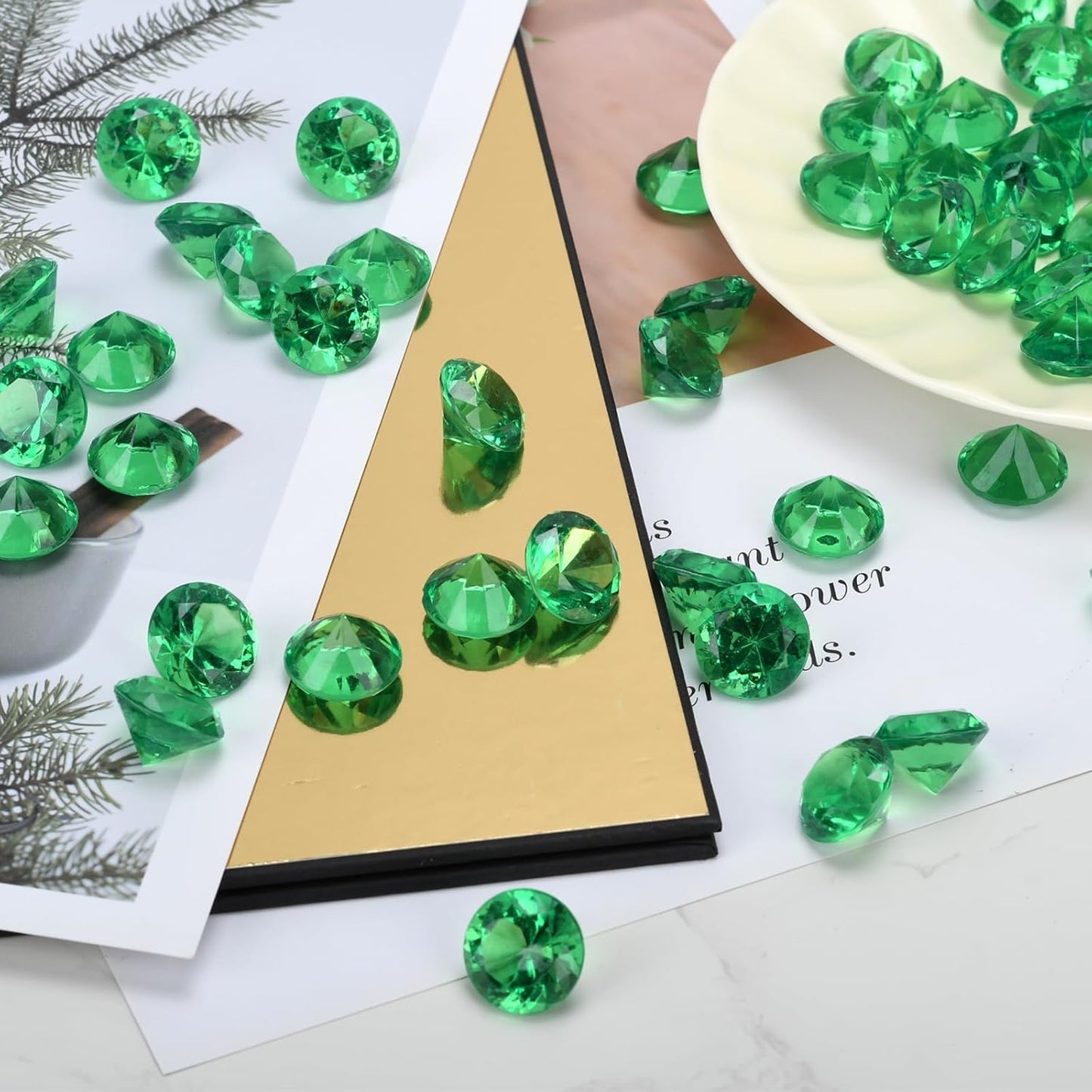 Fake Diamond Christmas Decoration, 280 pcs 20 mm Acrylic Diamond for Table Scatters Vase Fillers Green