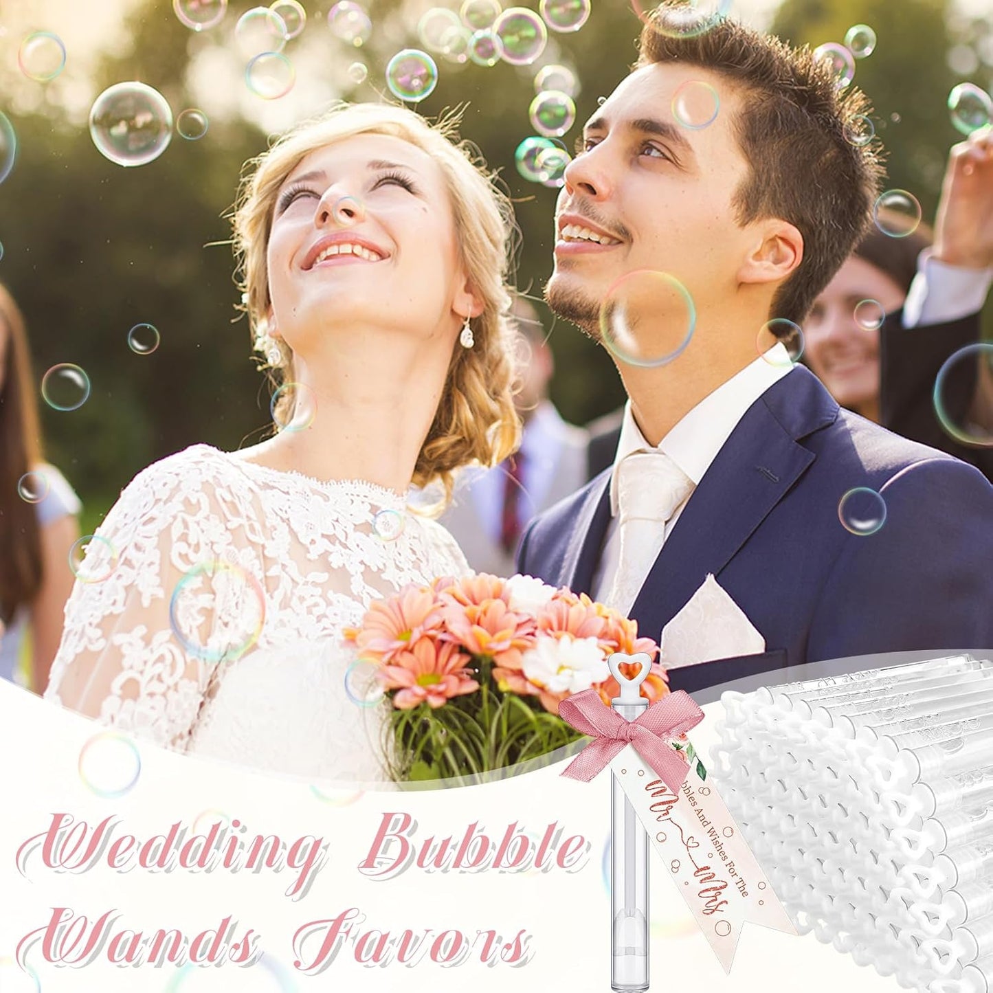 405 Pcs Wedding Bubbles Wands Set Include Heart Bubble Wands Bubbles Send Off Cards Gift Tags Wood Photo Frame Ribbons for Wedding Send Off Party Favors (Rose Pink)