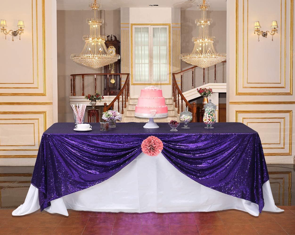 SquarePie Sequin Tablecloth 50 x 72 Inch Purple Sparkly Table Cloth for Wedding Halloween Party