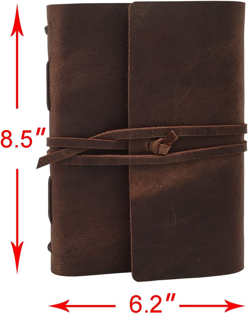 Leather Journal Notebook for Men & Women,A5 Size Diary,6.2x8.5 Inch, Vintage Style Personalized Journal for Gift,Genuine Leather Bound Notepad for Travel Journal to Write,240 lined Pages,Rustic Brown