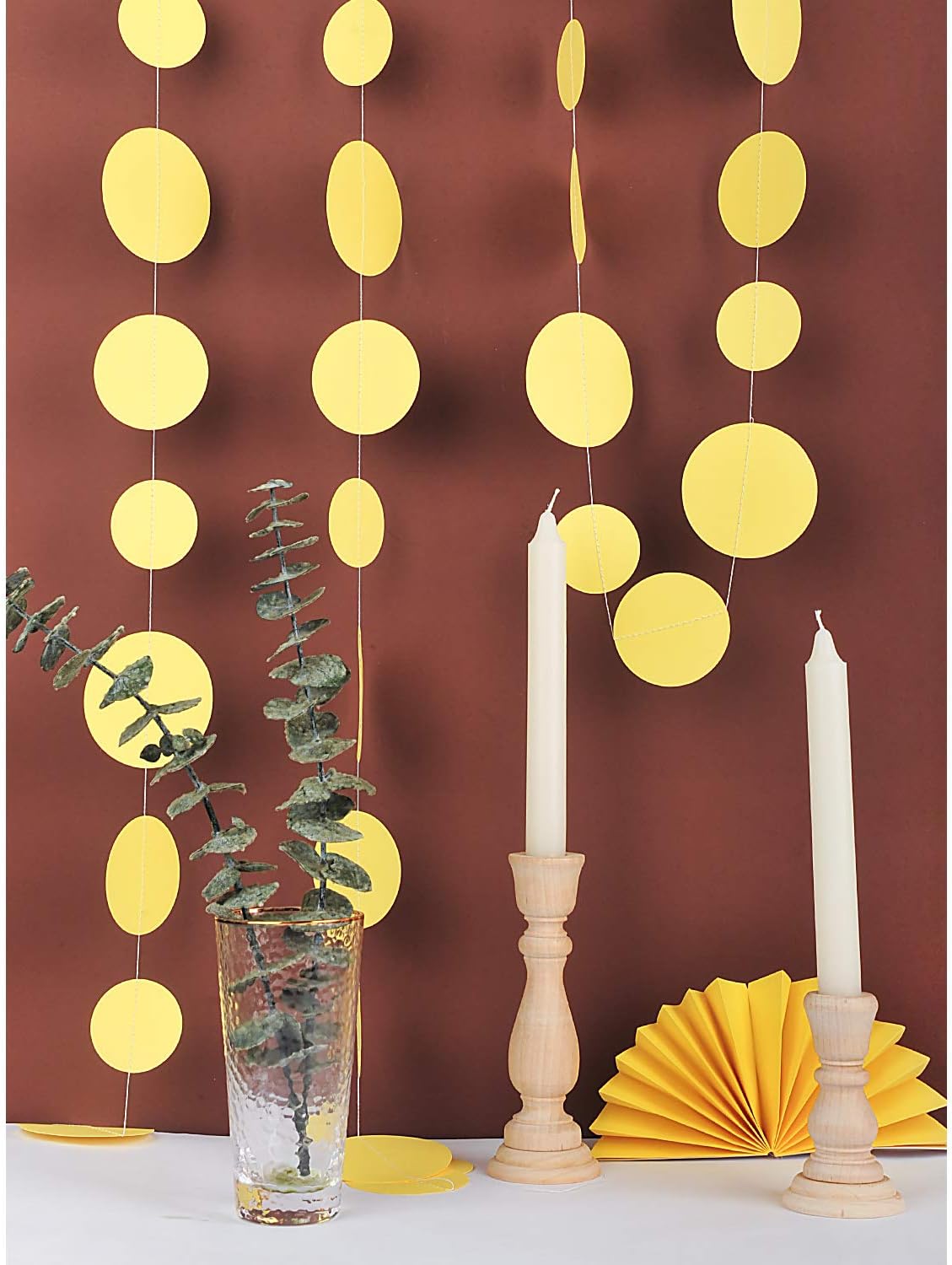 Yellow Paper Garland Circle Dot Party Banner Streamer Backdrop Hanging Decorations, 20 Feet in Total