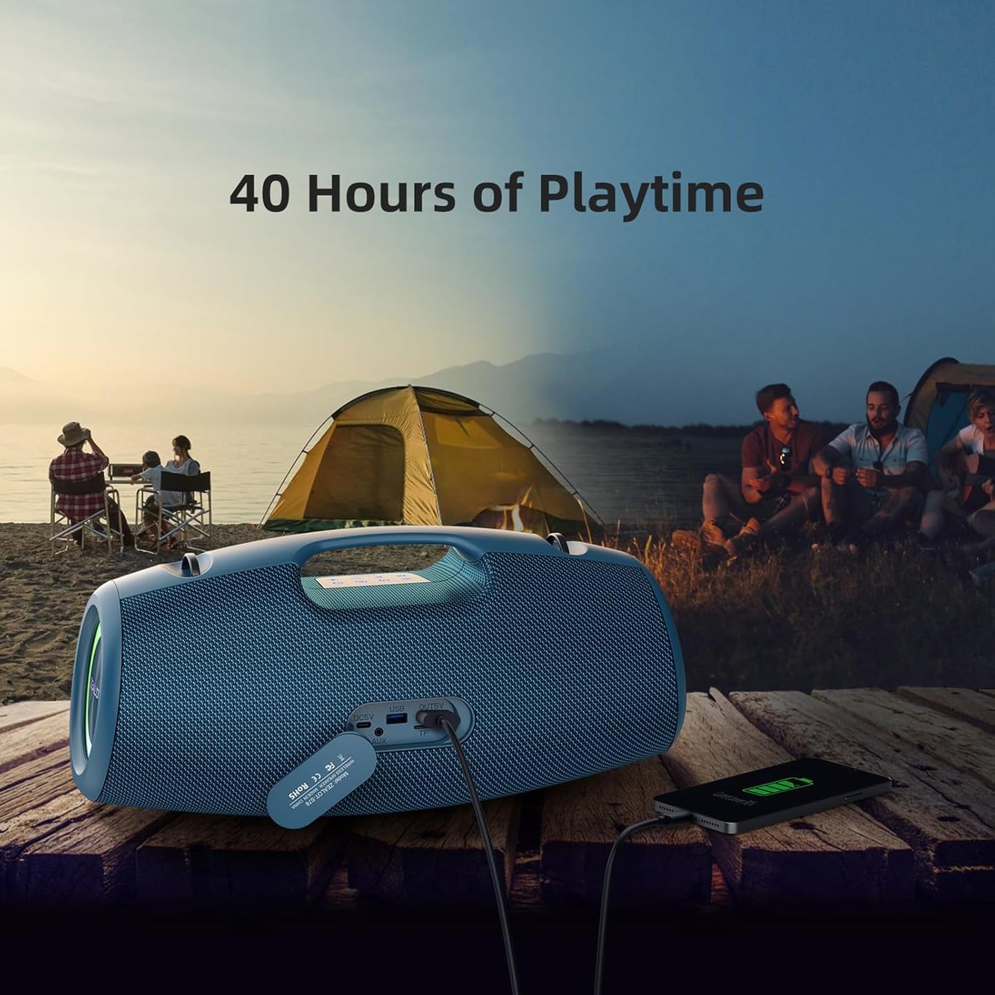 ZEALOT Bluetooth Speaker,120W Wireless Speakers with Booming Bass,IP67 Waterproof Speaker with LED Light, BT 5.2, Loud Bluetooth Speakers for Camping,Beach,Gifts(Blue)