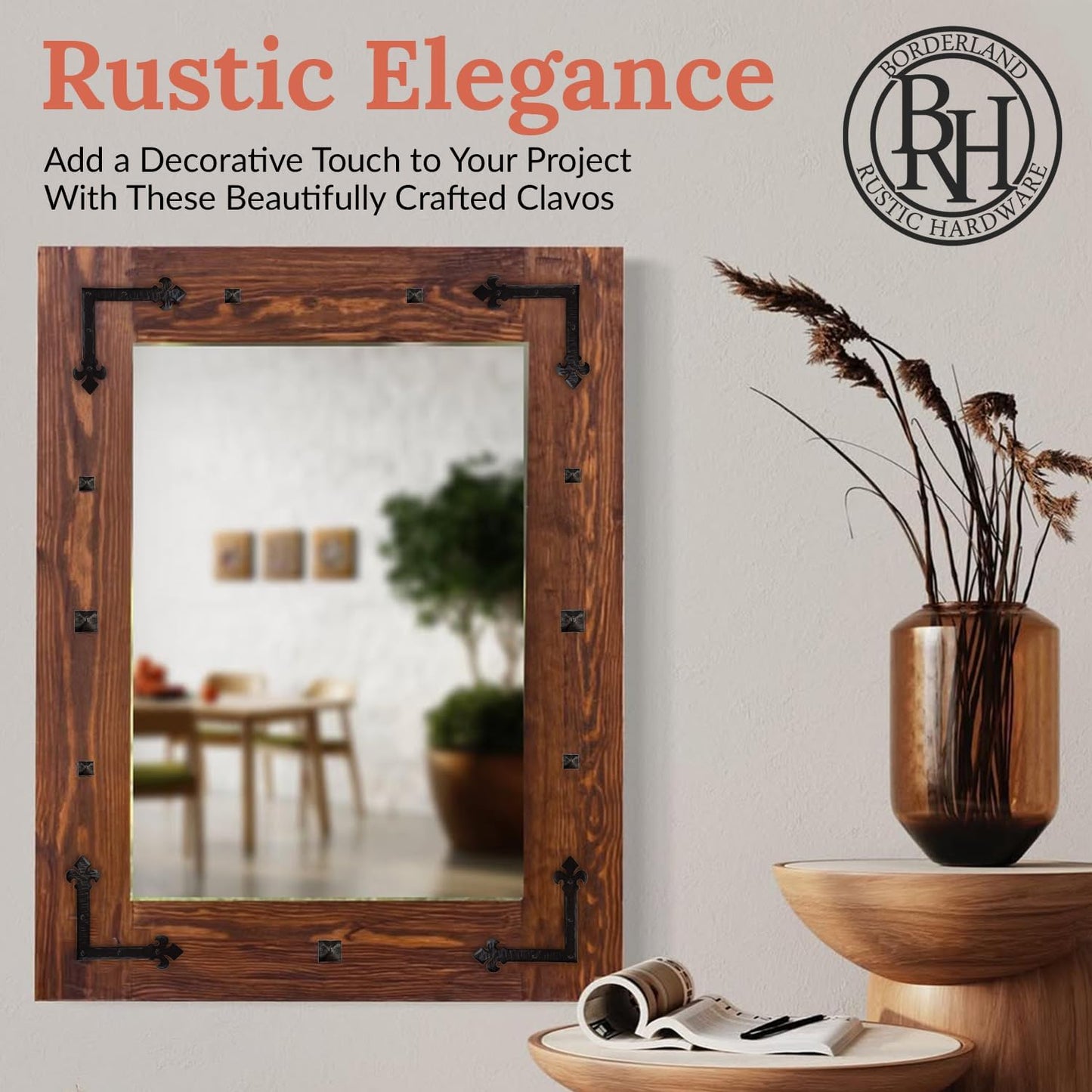 25 Pack 1.5" Square Head Iron Clavos Decorative Nails – Rusted – Handmade Rustic Square Fasteners for Farmhouse Shutters, Faux Wood Beams, Barn Doors, Shutters, and Gates – Ornamental Wood Accent