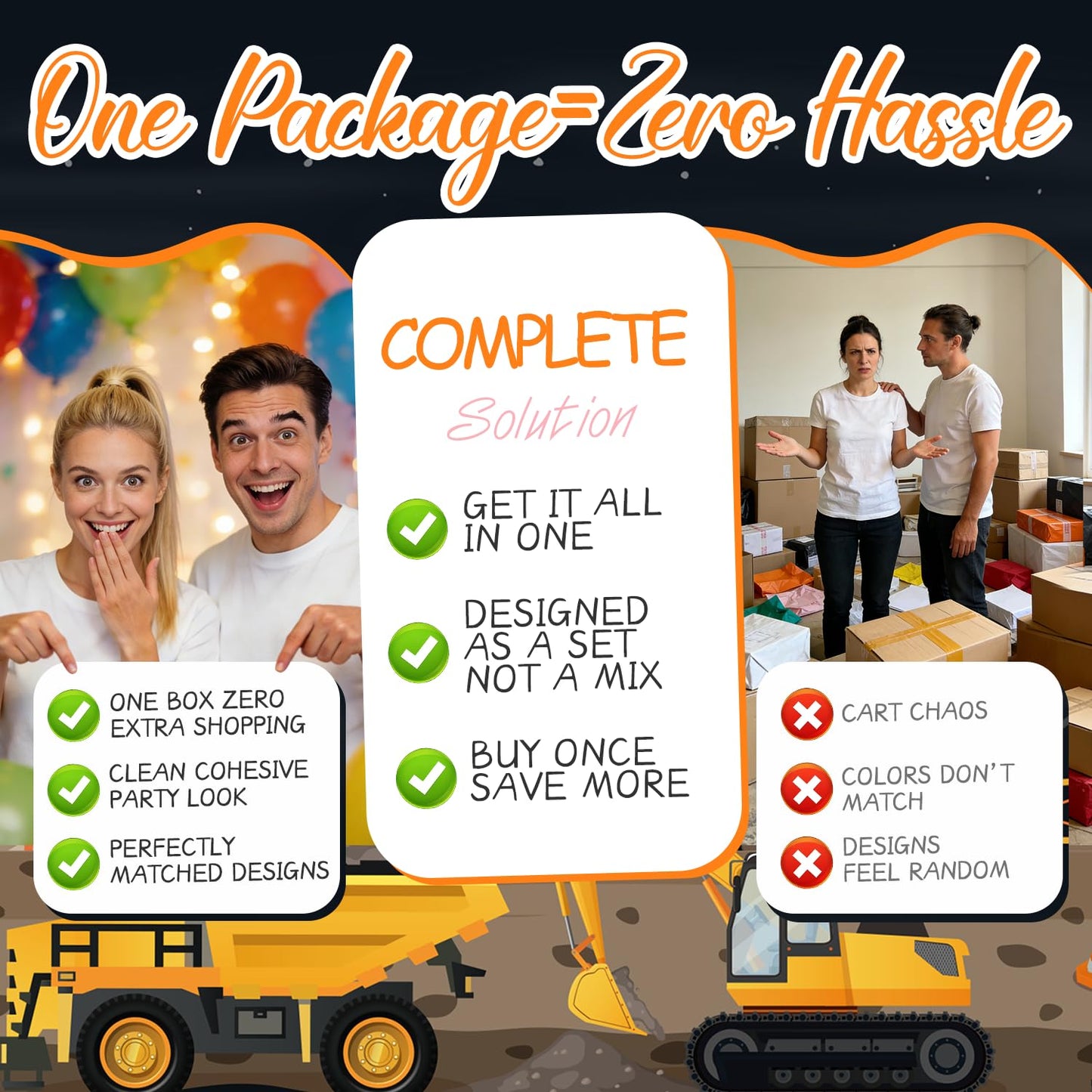 289Pcs Construction Birthday Party Supplies, All-in-One Set for 25 Guests